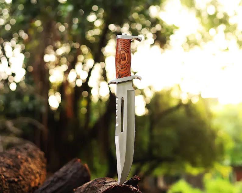 Professional Rambo Bowie Knife - 12" D2 Steel with Exotic Red Wood Handle & Steel Guards - Image 3