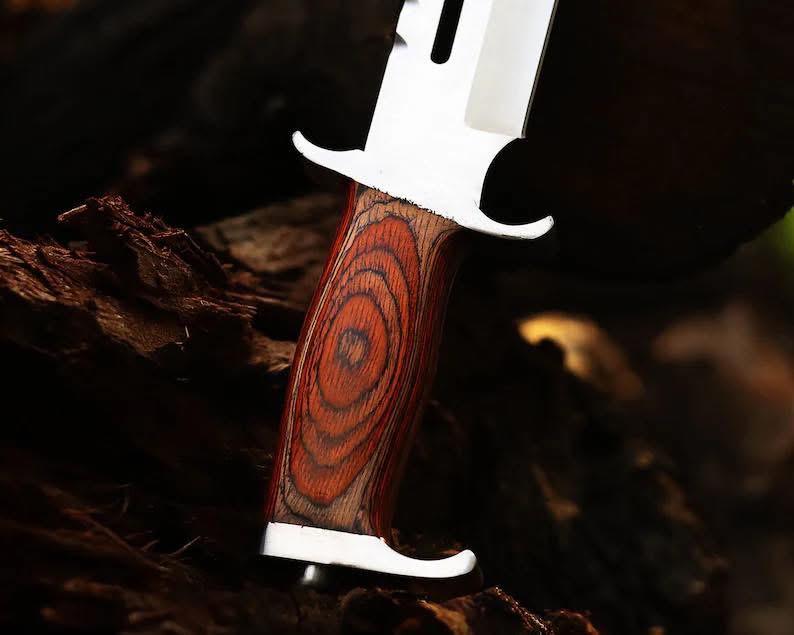 Professional Rambo Bowie Knife - 12" D2 Steel with Exotic Red Wood Handle & Steel Guards - Image 4