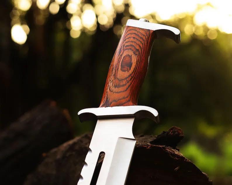 Professional Rambo Bowie Knife - 12" D2 Steel with Exotic Red Wood Handle & Steel Guards - Image 6