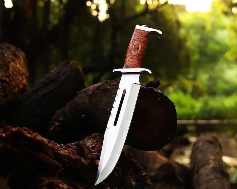 Professional Rambo Bowie Knife - 12" D2 Steel with Exotic Red Wood Handle & Steel Guards - Image 7