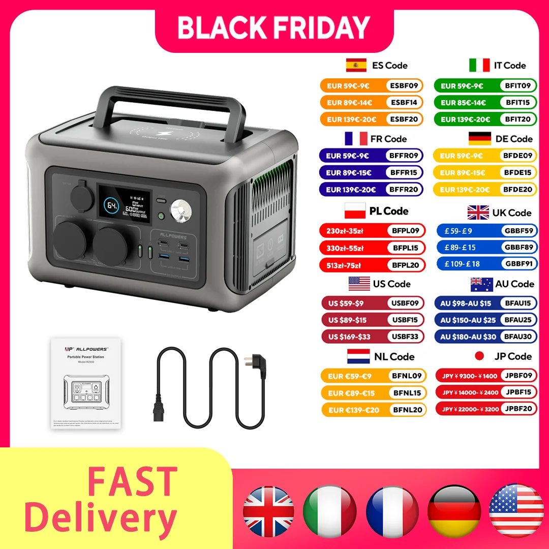 R600 Portable Power Station 299Wh LiFePO4 Battery 2x600W AC Outlets 1200W Surge - Image 2