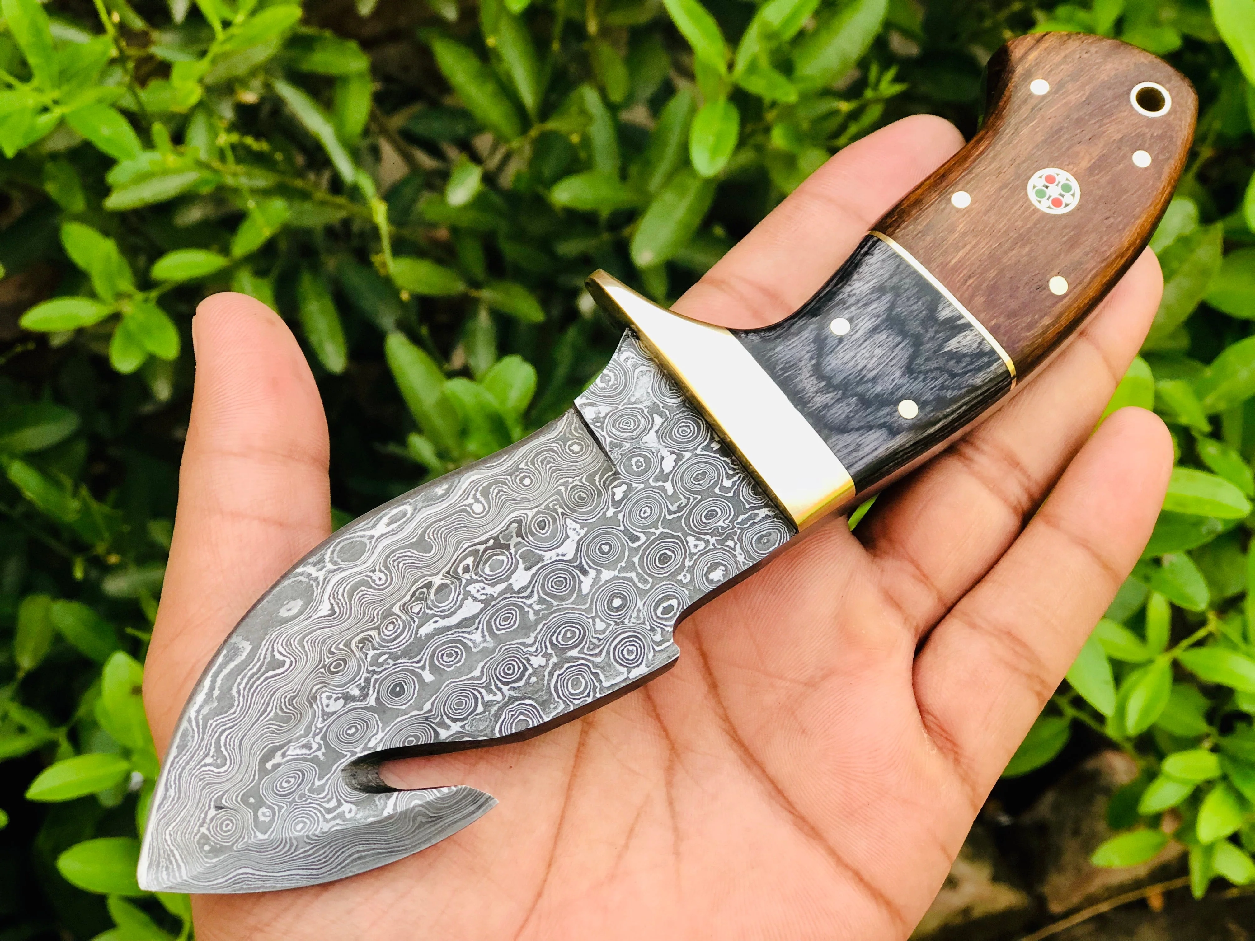 Raindrop Damascus Guthook Skinning knife - Image 2