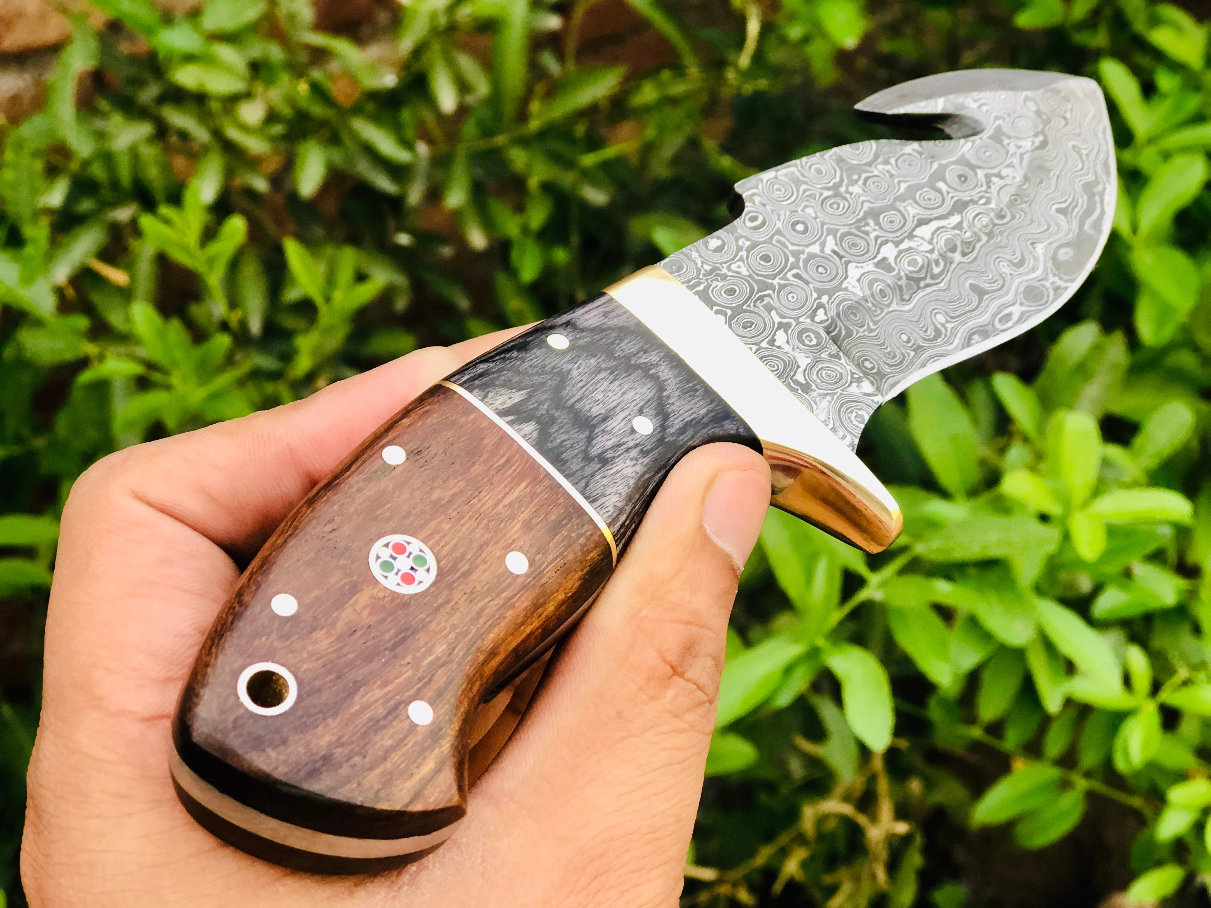 Raindrop Damascus Guthook Skinning knife - Image 3