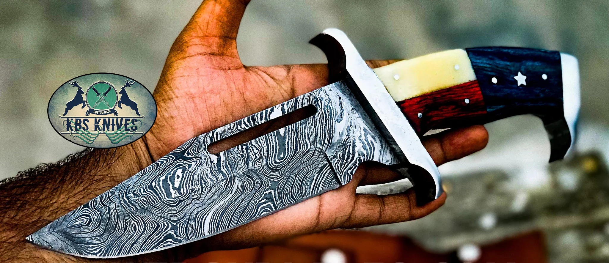 Rambo Knife for Texans - Custom Handmade Damascus Bowie with Exotic Wood & Bone Handle - Image 3