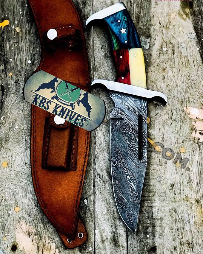 Rambo Knife for Texans - Custom Handmade Damascus Bowie with Exotic Wood & Bone Handle - Image 9