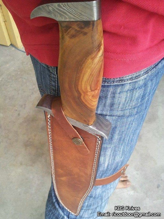 Rambo Knife – Handmade 17" Damascus Steel Blade with Blood Groove & Rosewood Handle - Image 6