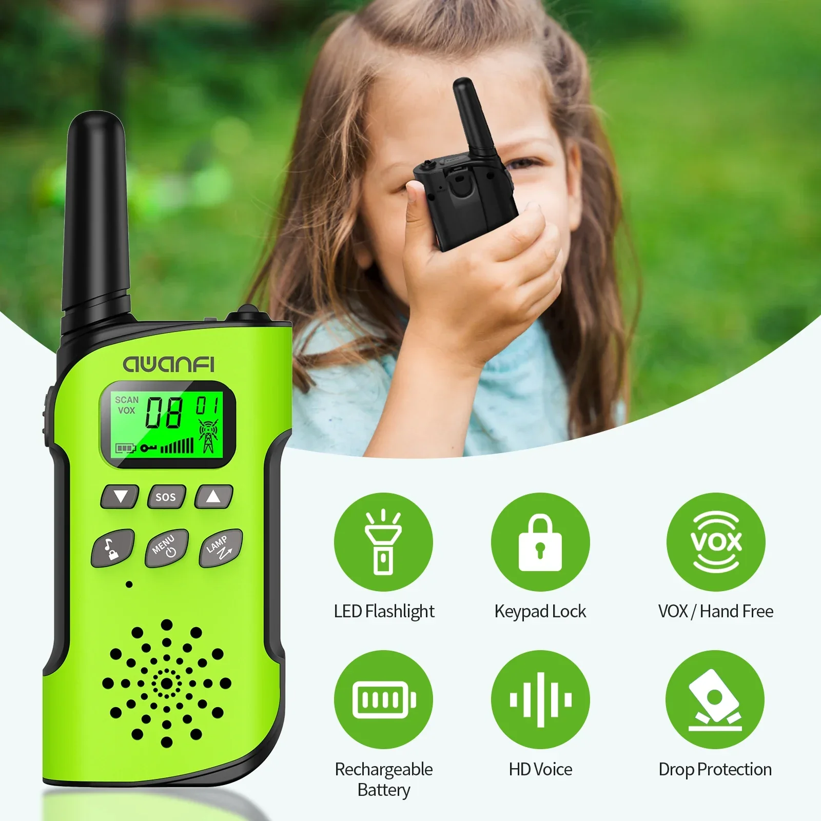 Rechargeable Walkie Talkies 4 Pack Long Range Kids Radios USB C Camping - Image 2