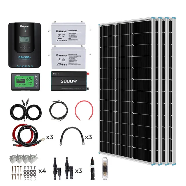 Renogy 400W 12 Volt Complete Solar Kit with Two 100Ah Deep-Cycle AGM / LiFePO4 Batteries (SC) - Image 2