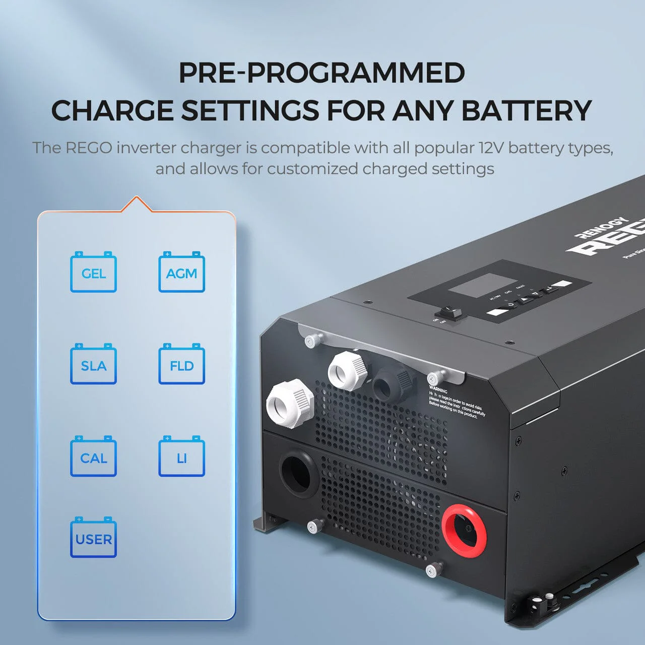 Renogy REGO 12V 3000W Pure Sine Wave Inverter Charger w/ LCD Display (SC) - Image 7