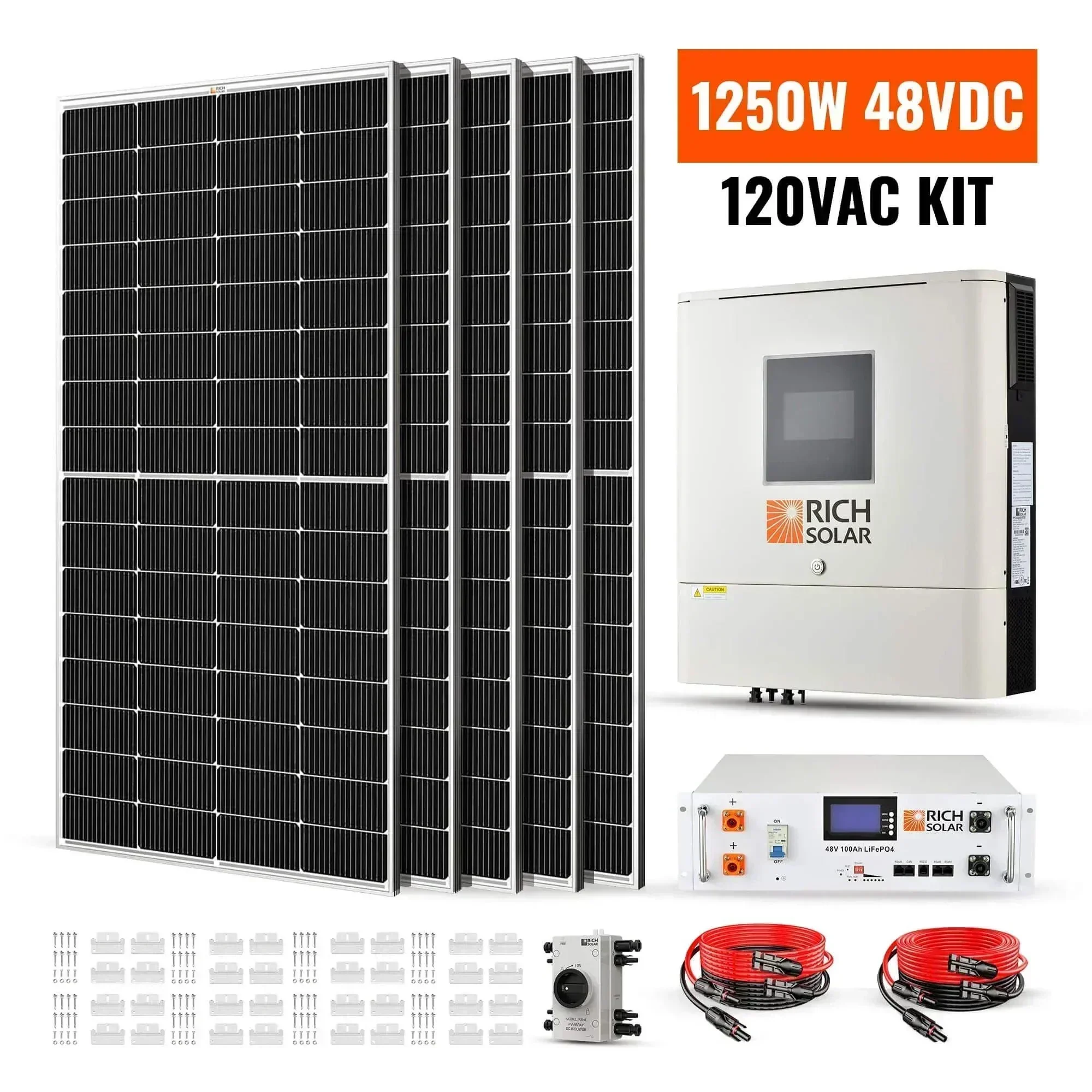 Rich Solar 1250W 48VDC-120VAC Solar Kit - Image 2