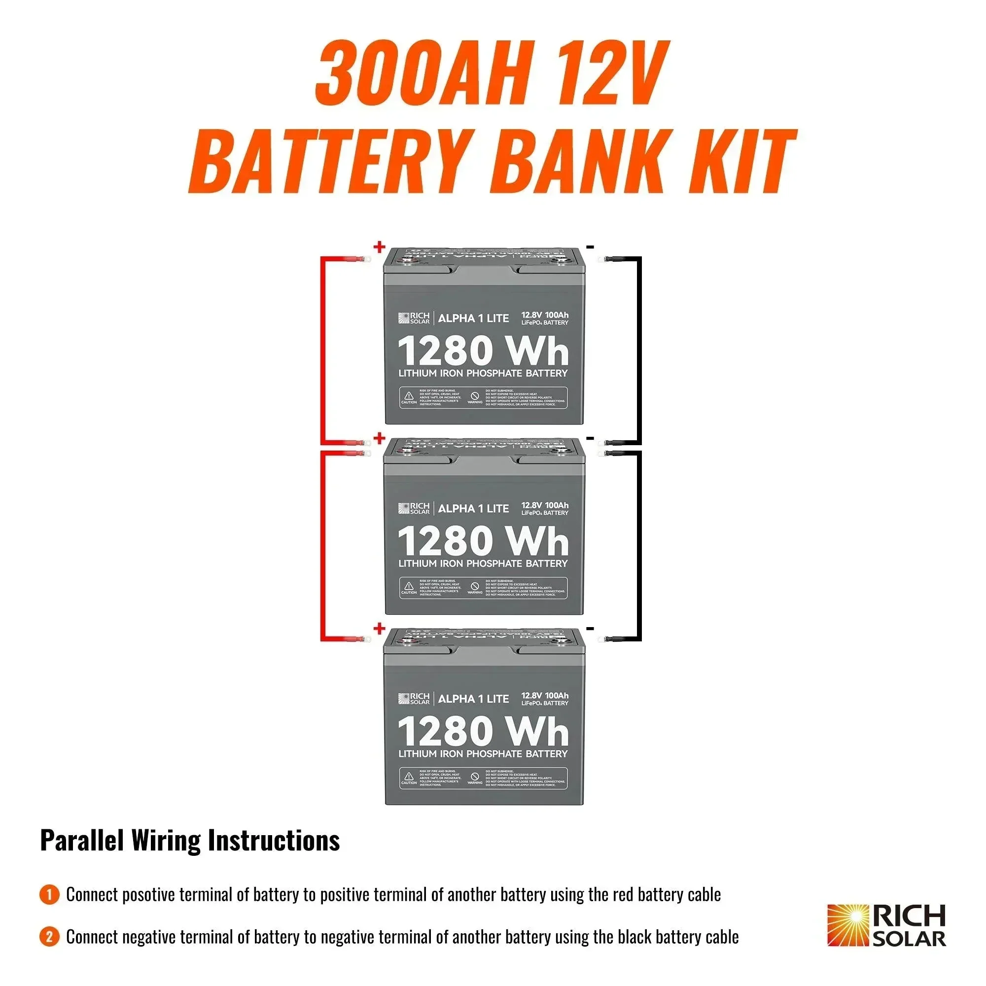 Rich Solar - 300Ah 12V LiFePO4 Off-Grid Battery Kit | 3.8kWh Deep Cycle Lithium Battery Bank | 3 X ALPHA 1 LITE in Parallel - Image 2