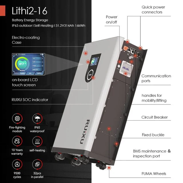 RUiXU Lithi2-16 Battery Energy Storage IP65 outdoor | Self-Heating | 51.2V / 314Ah / 16kWh Capacity - Image 3