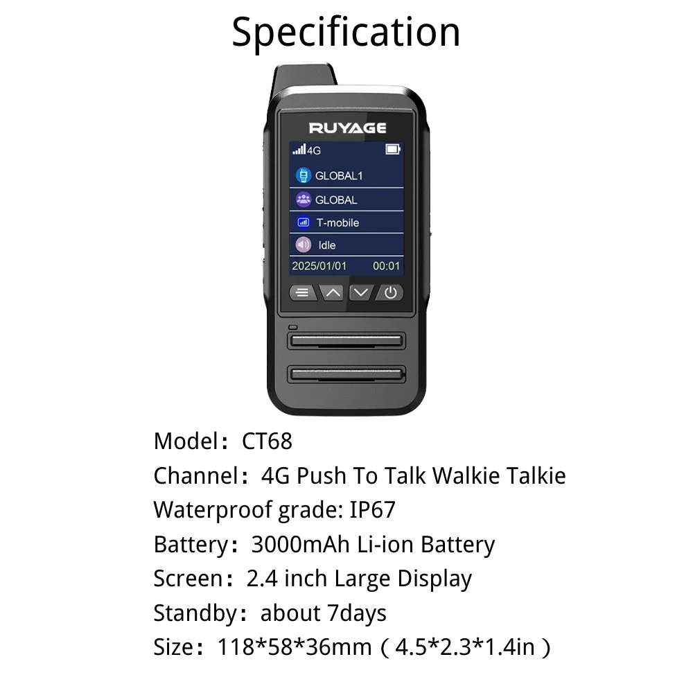 Ruyage Radio Nationwide PTT Waterproof Walkie-Talkie(CT68) - Image 2