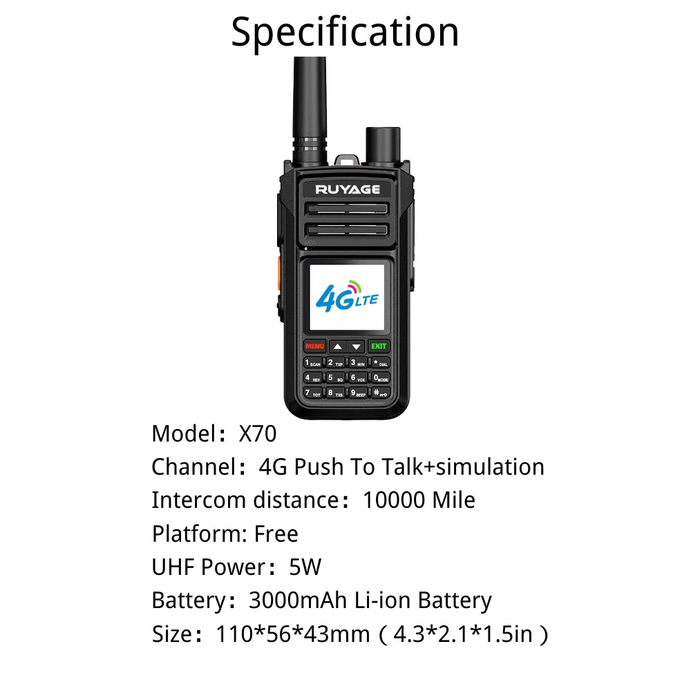 Ruyage Radio Nationwide PTT Dual-Mode Walkie-Talkie(X70) - Image 3