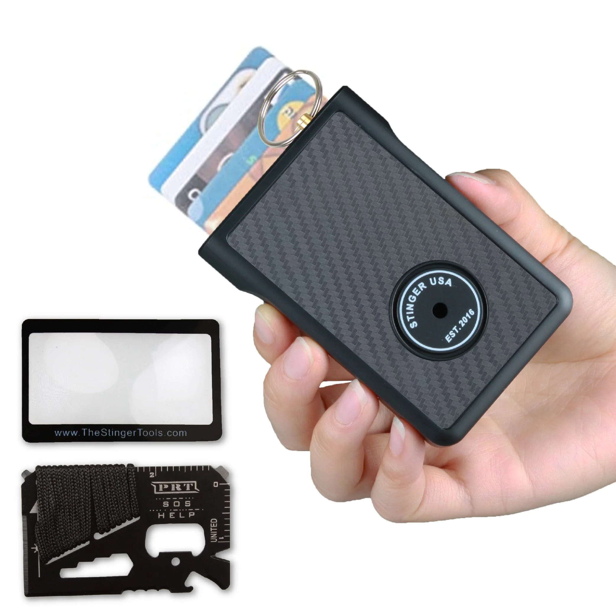 Safety Wallet With Personal Alarm Multi Functional Tool (Black Marble) - Image 3