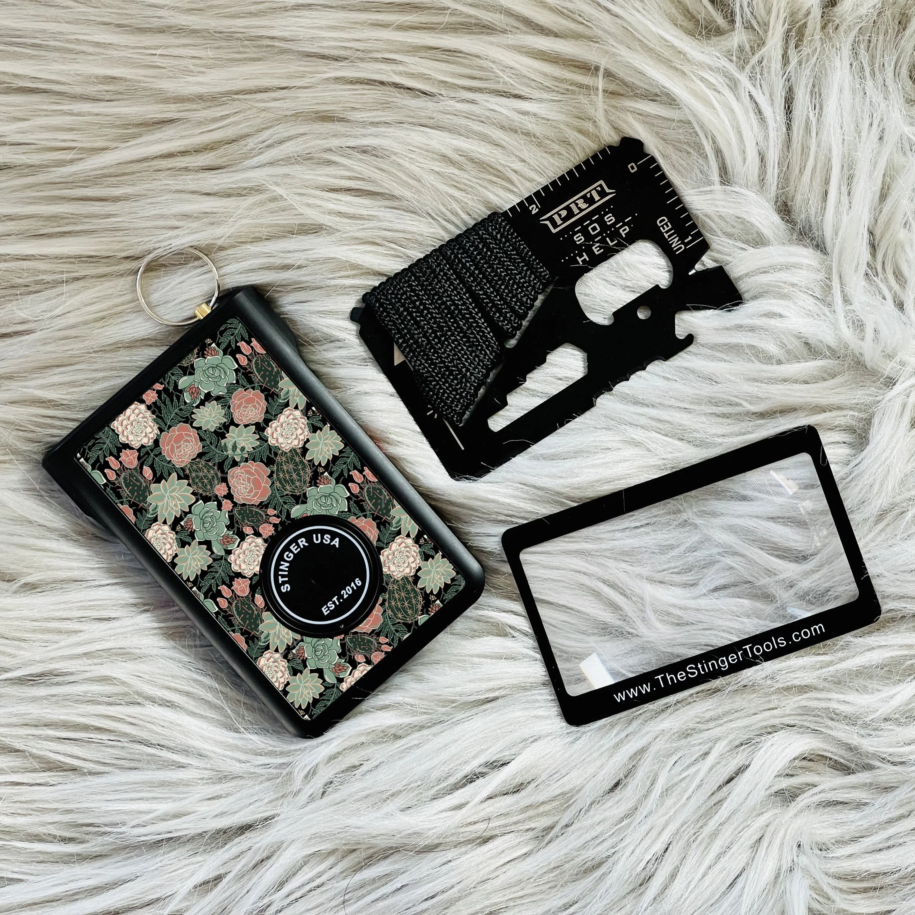 Safety Wallet With Personal Alarm Multi Functional Tool (Green Flower) - Image 2