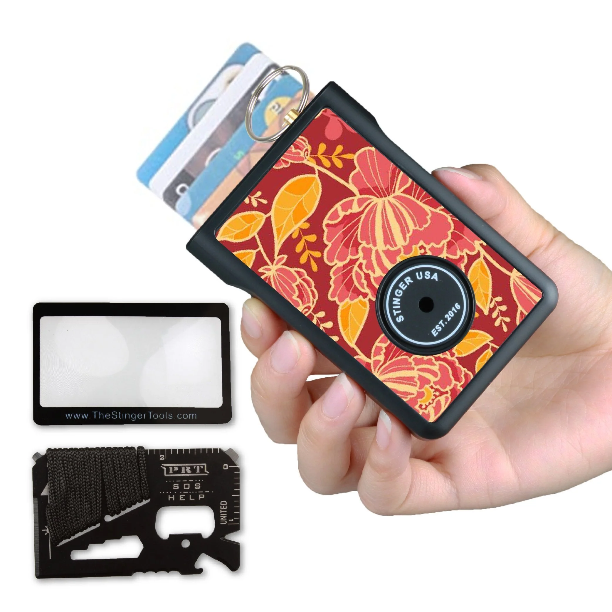 Safety Wallet With Personal Alarm Multi Functional Tool (Green Flower) - Image 25