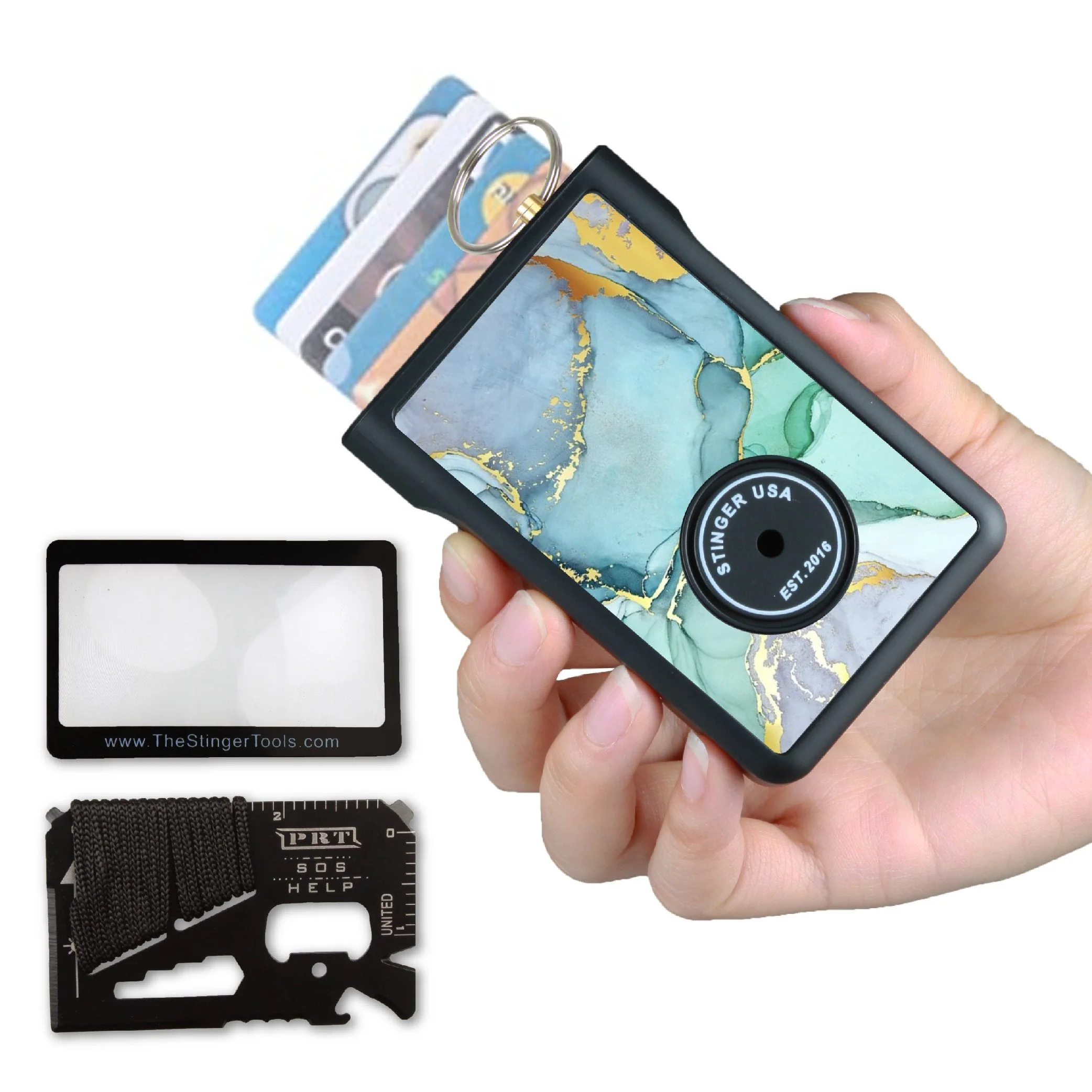 Safety Wallet With Personal Alarm Multi Functional Tool (Green Flower) - Image 3