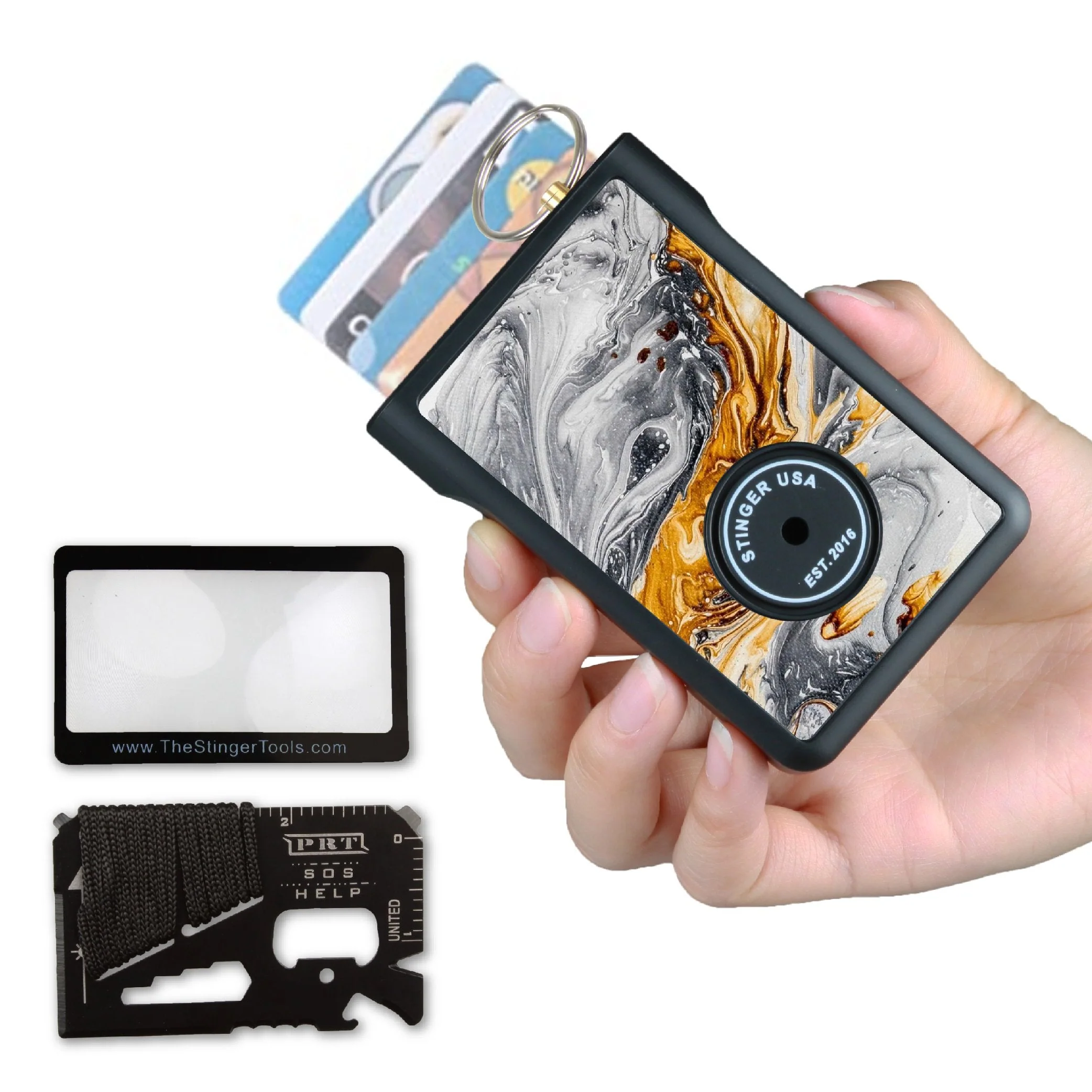 Safety Wallet With Personal Alarm Multi Functional Tool (Pink Marble) - Image 3