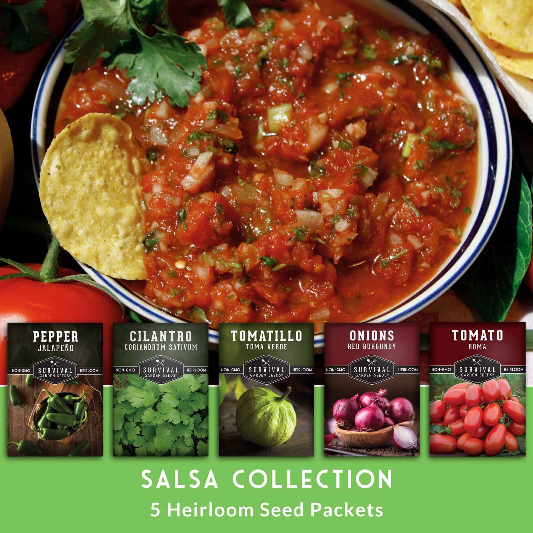 Salsa Garden Seed Collection – 5 Heirloom Non-GMO Varieties for Homemade Red & Green Salsa, Fresh Cooking & Food Preservation - Image 2