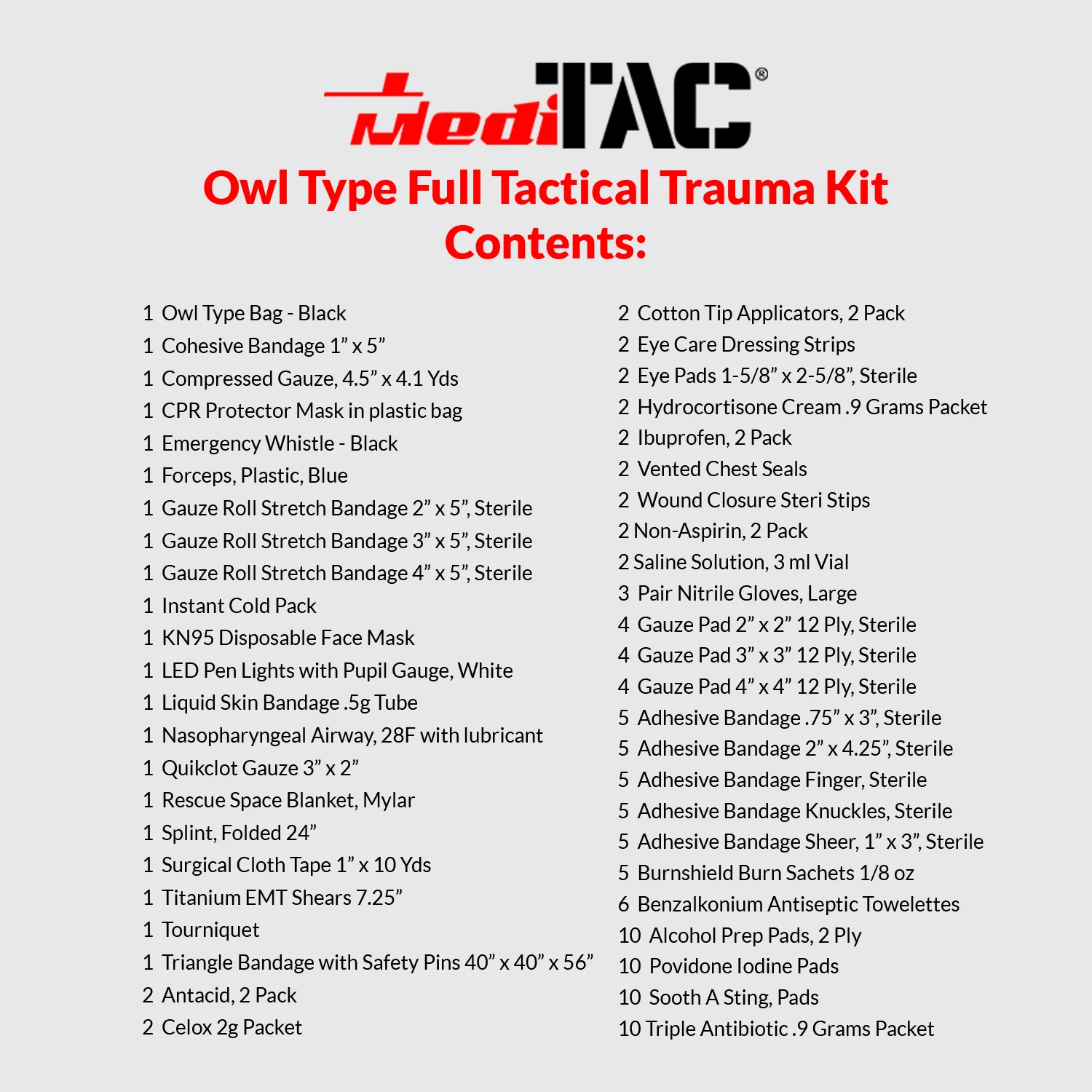 Small Rip-Away Owl Type Full Tactical Trauma Kit - Image 3