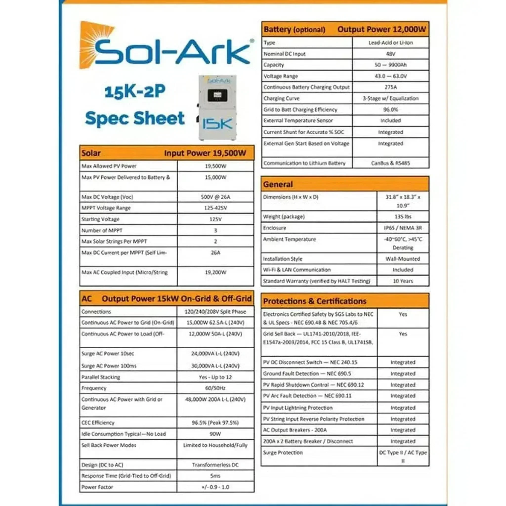Sol-Ark 15K All-In-One Hybrid Solar Inverter | 120/240/208V 48V Pre-Wired | 10-Year Warranty - Image 10