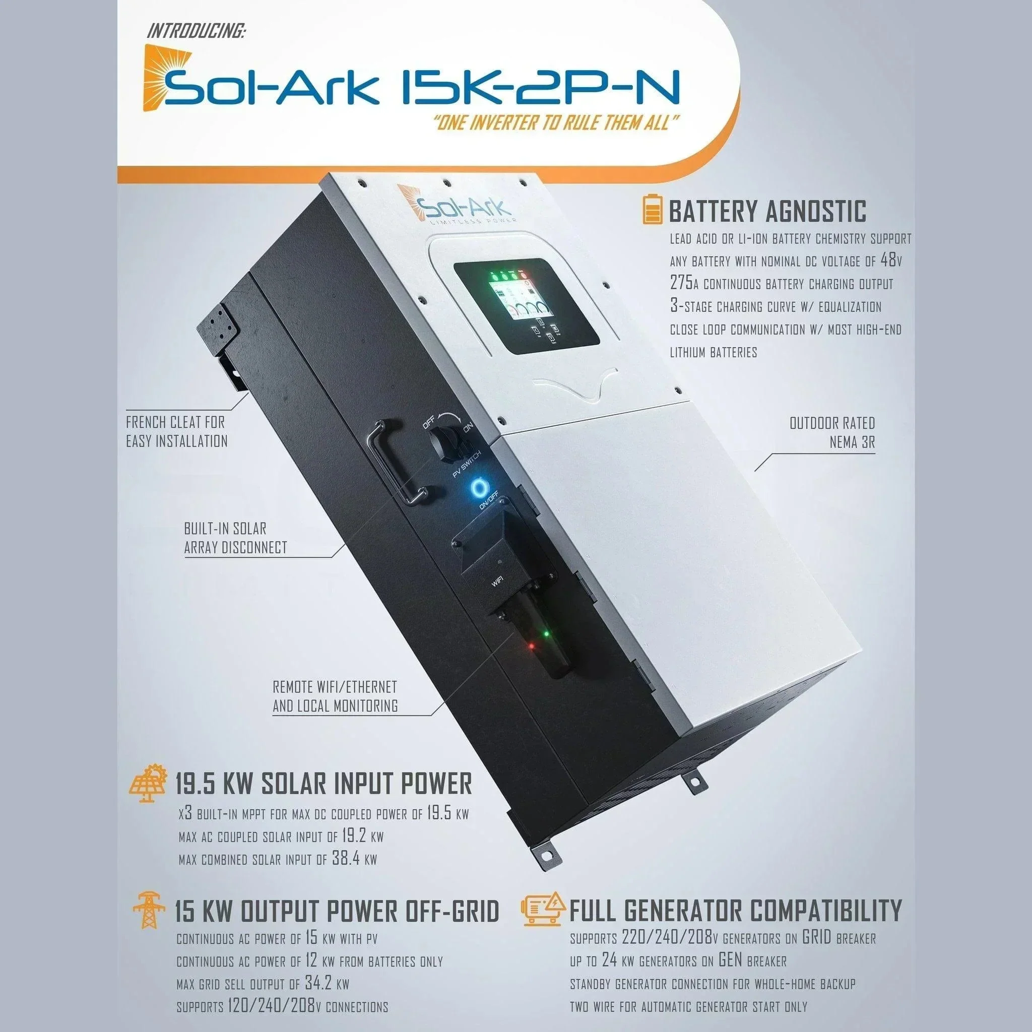Sol-Ark 15K All-In-One Hybrid Solar Inverter | 120/240/208V 48V Pre-Wired | 10-Year Warranty - Image 5