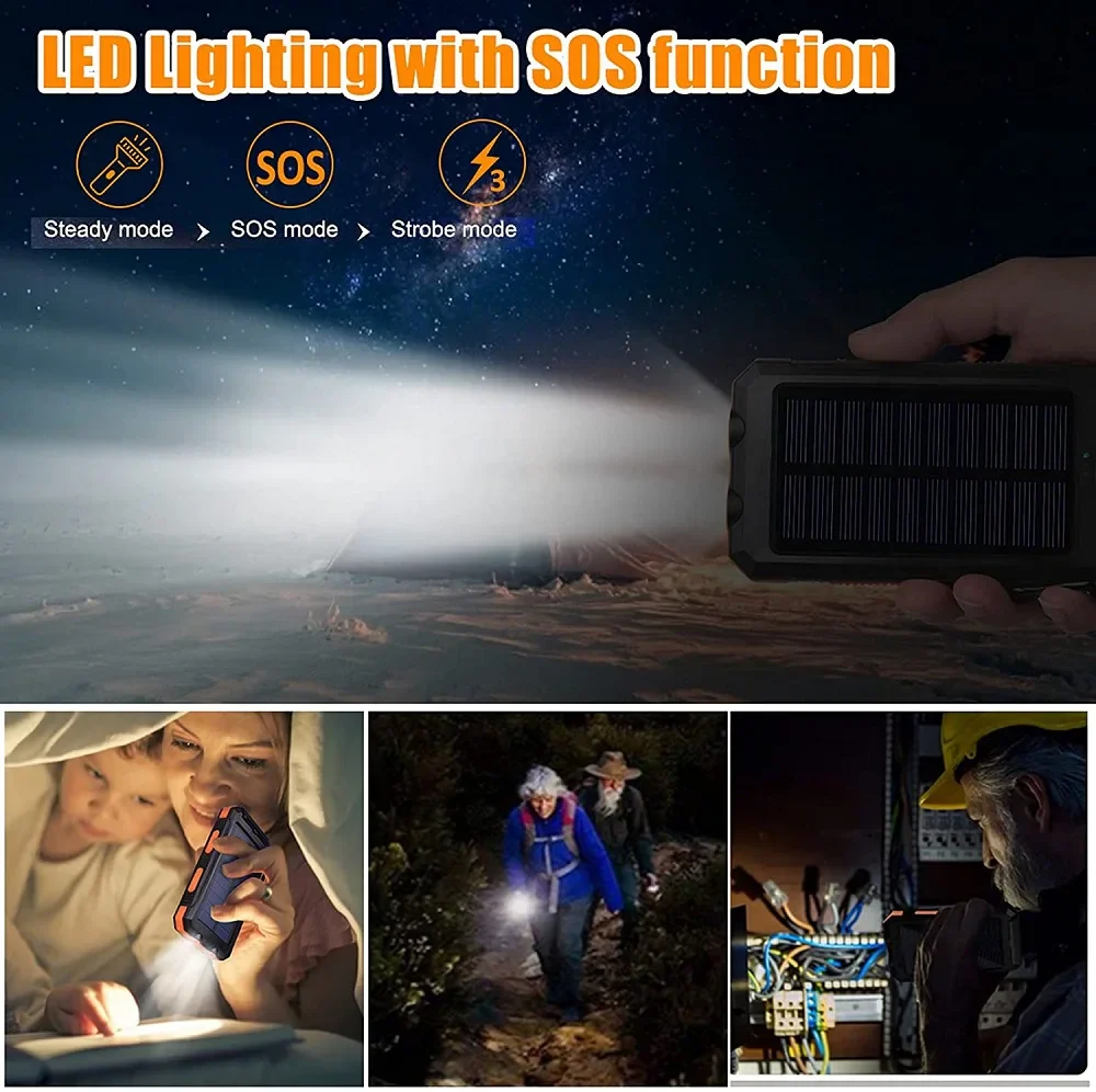 Solar Power Bank 80000mAh Portable Charger External Battery LED Light for Phones - Image 4