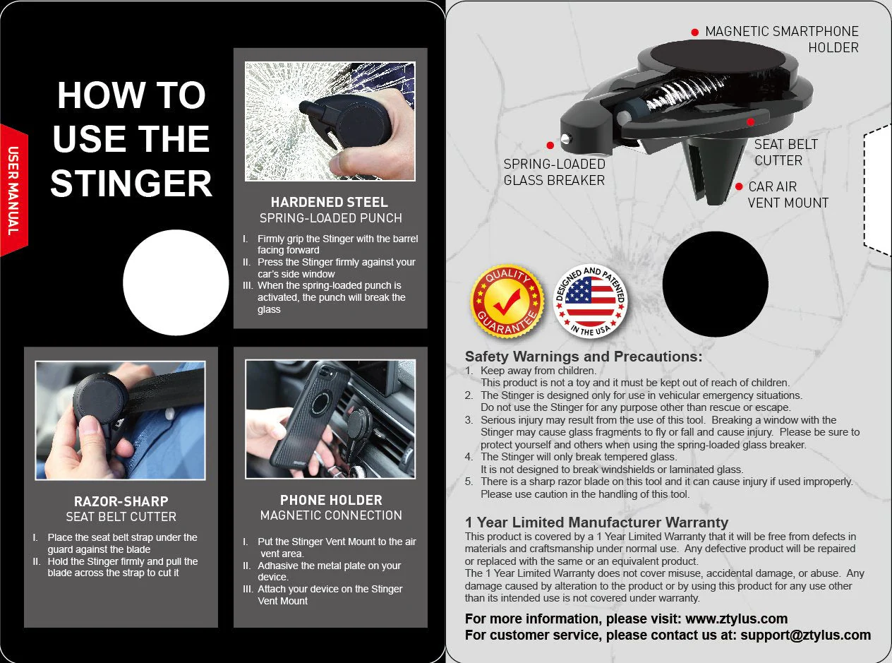 Stinger Car Vent Mount Magnetic Phone Holder Emergency Tool (Black) - Image 17