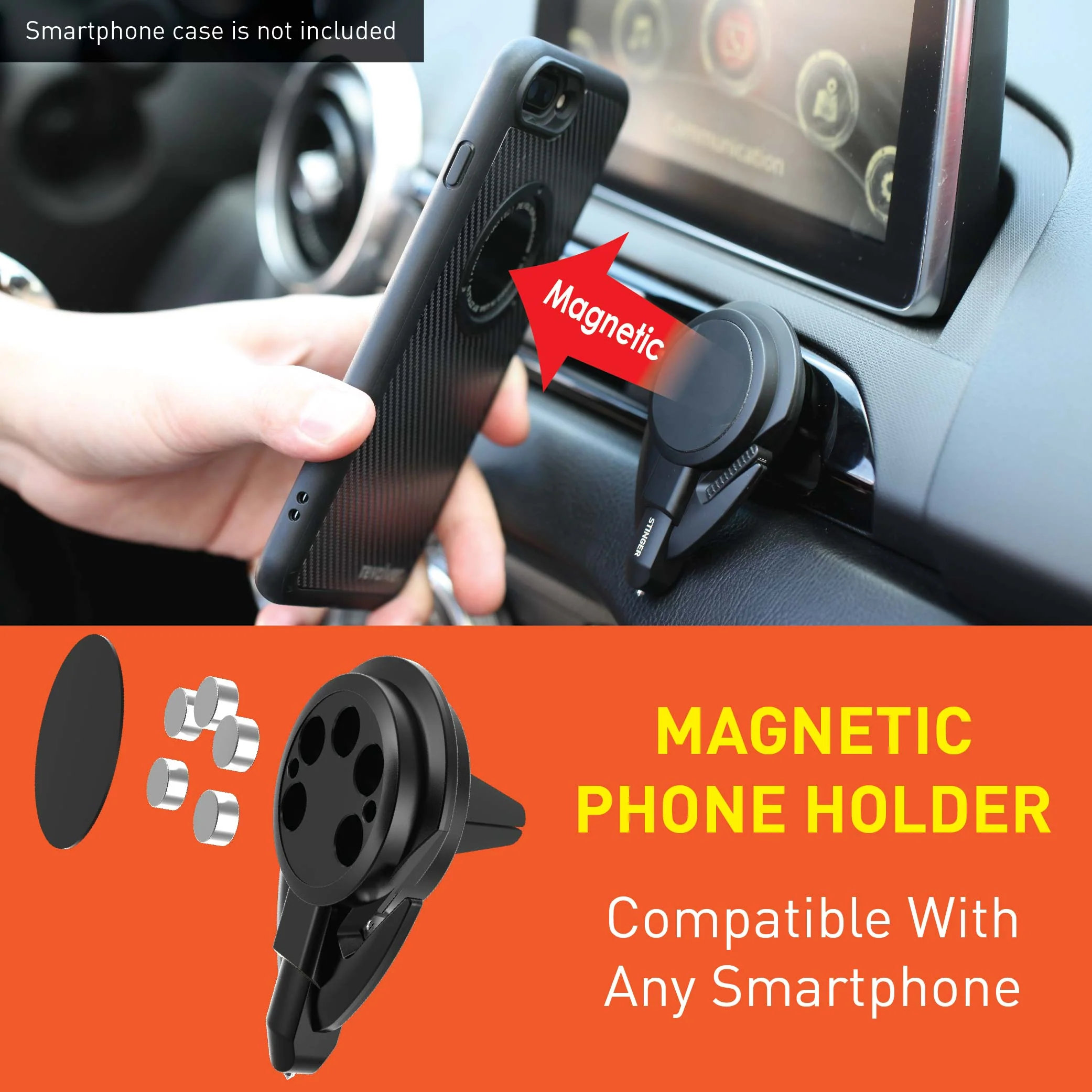 Stinger Car Vent Mount Magnetic Phone Holder Emergency Tool (Black) - Image 3