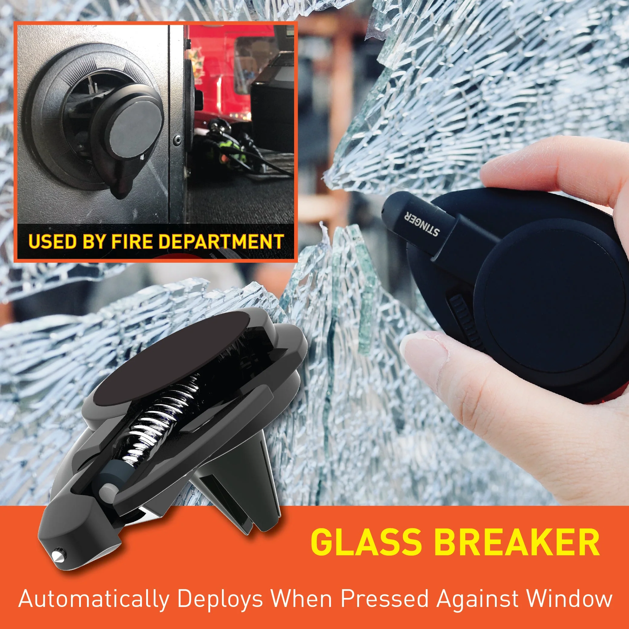 Stinger Car Vent Mount Magnetic Phone Holder Emergency Tool (Black) - Image 4