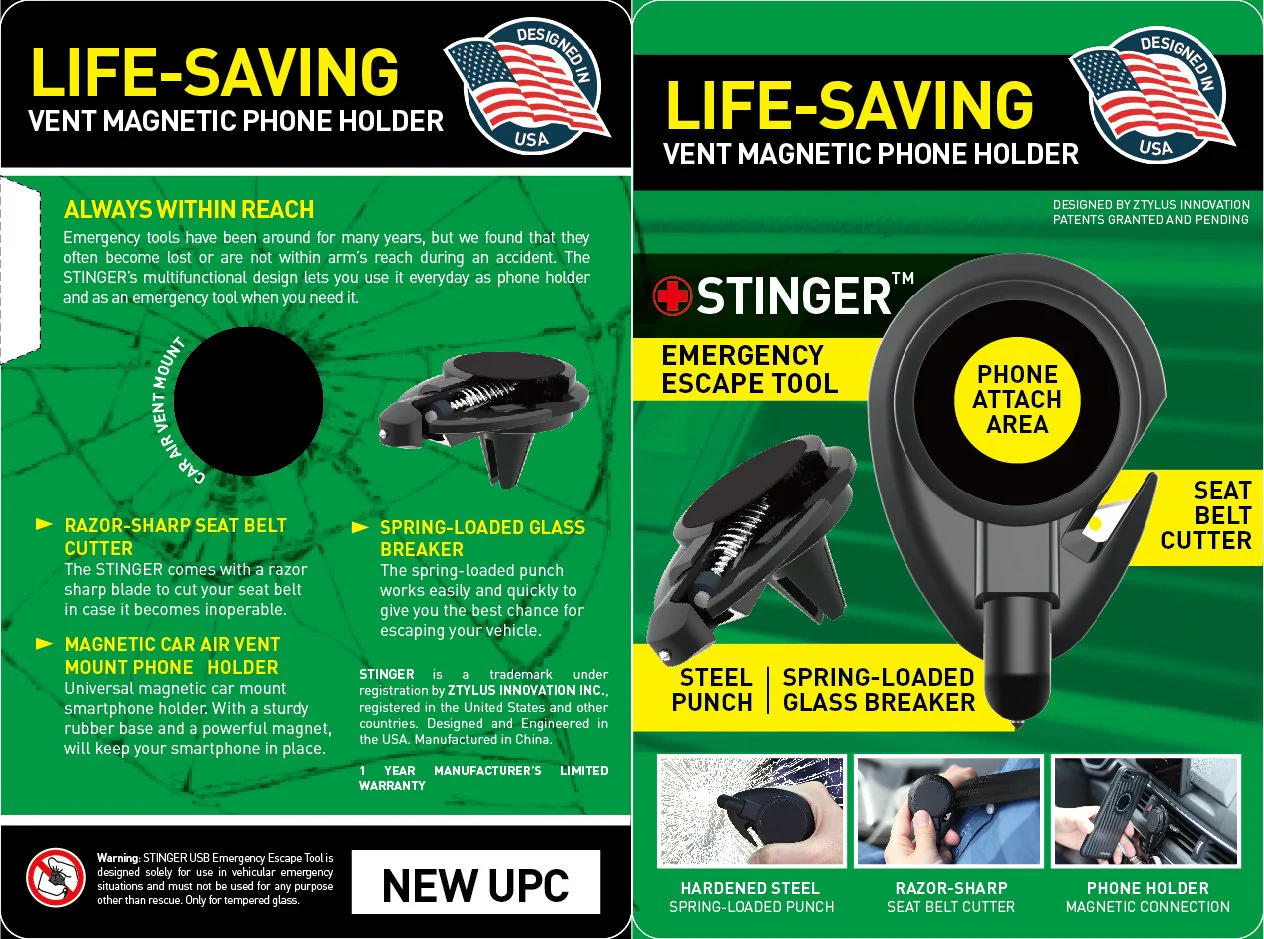 Stinger Car Vent Mount Magnetic Phone Holder Emergency Tool (Red) - Image 12