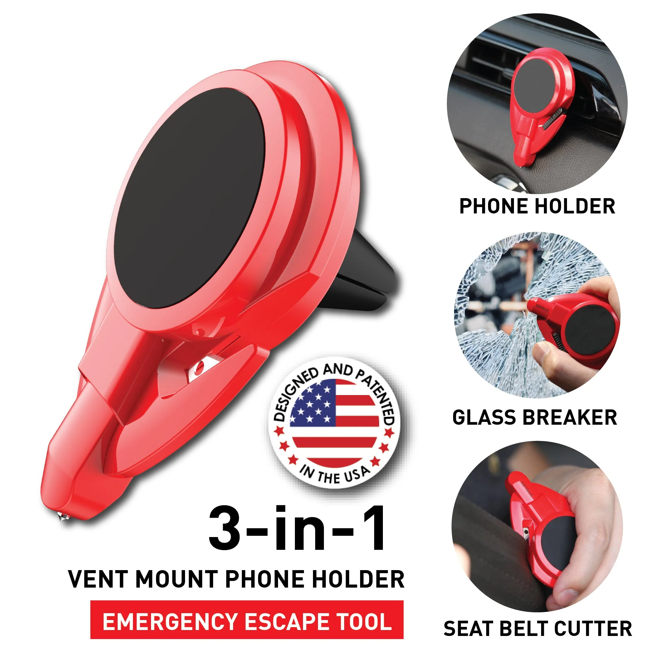 Stinger Car Vent Mount Magnetic Phone Holder Emergency Tool (Red) - Image 2