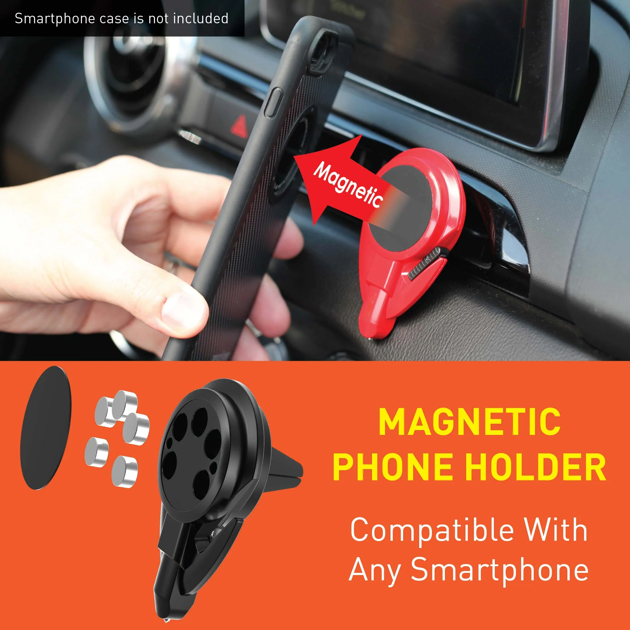 Stinger Car Vent Mount Magnetic Phone Holder Emergency Tool (Red) - Image 3