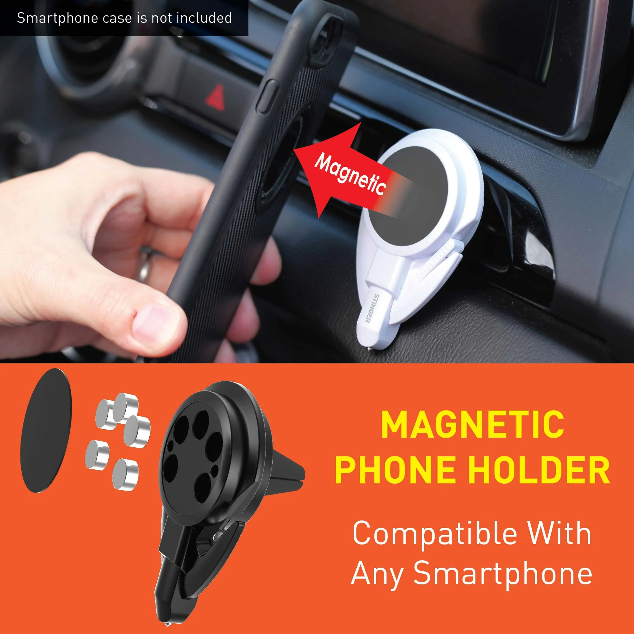 Stinger Car Vent Mount Magnetic Phone Holder Emergency Tool (White) - Image 7