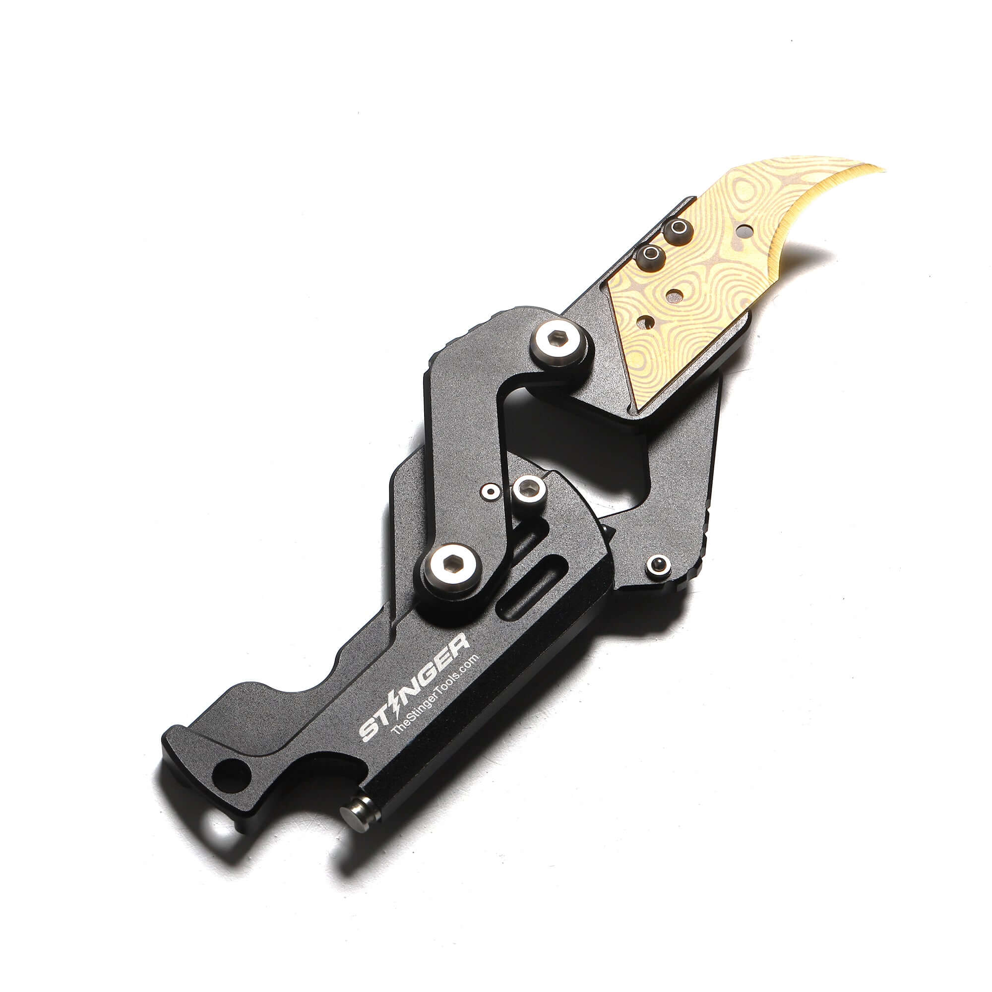 Stinger Dog Tag Blade, Folding Pocket Knife, Utility Knife - Matte Black w/ Golden Blade (SC) - Image 3