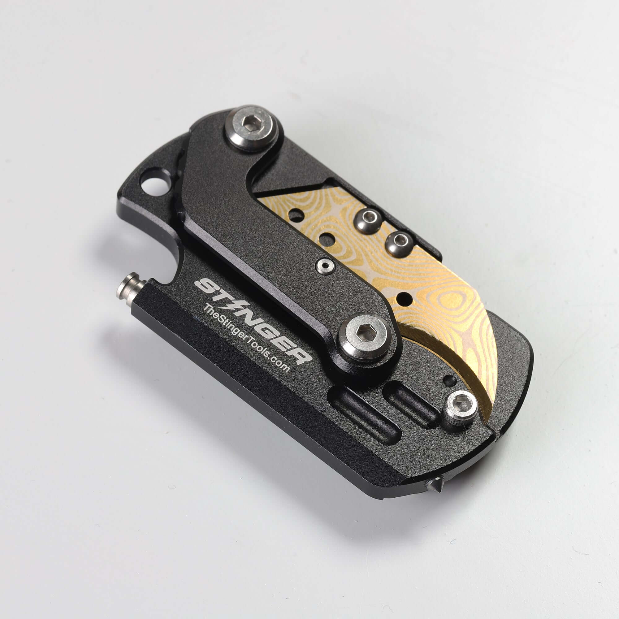 Stinger Dog Tag Blade, Folding Pocket Knife, Utility Knife - Matte Black w/ Golden Blade (SC) - Image 4