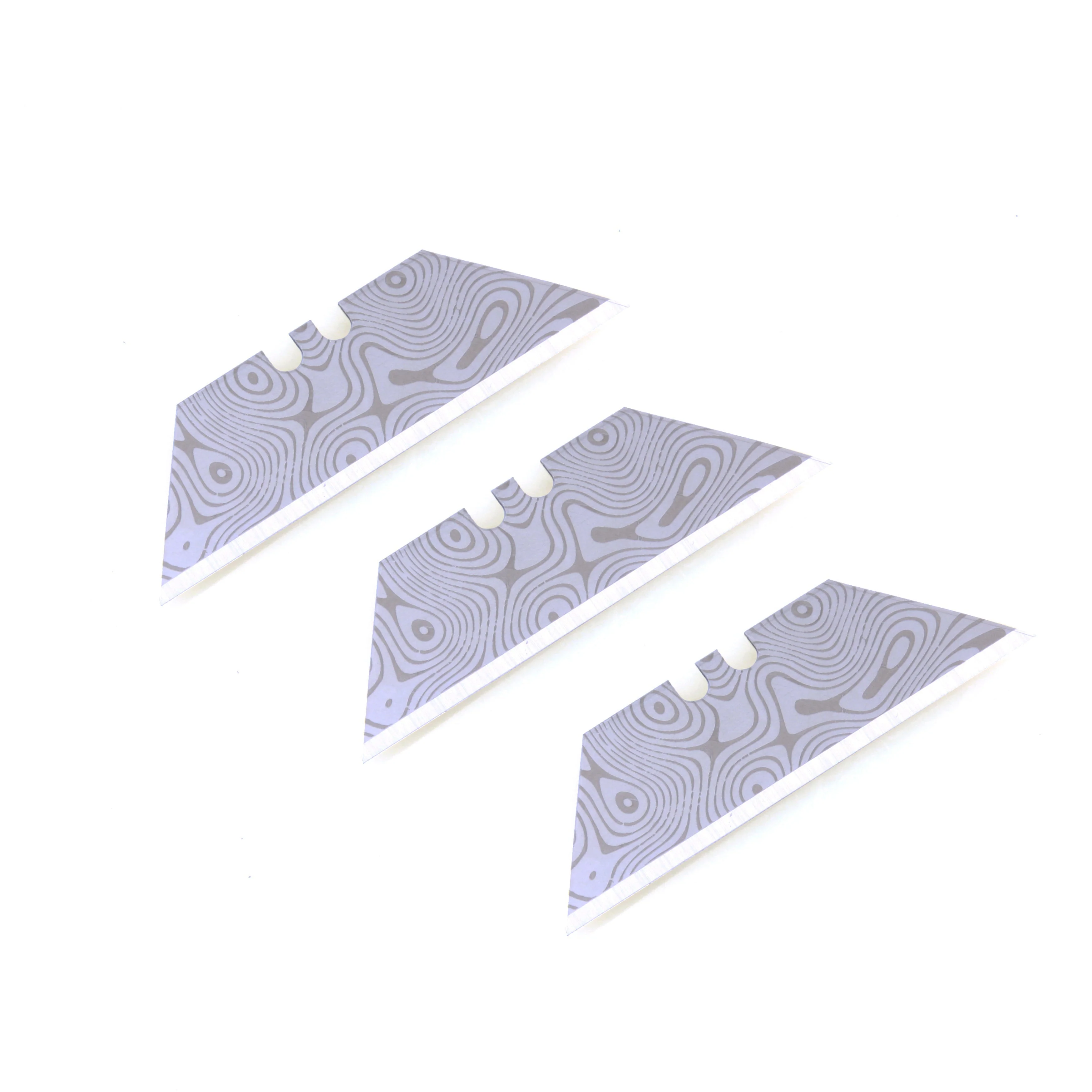 Stinger Laser Engraved Utility Edges, Tool Replacements - Damascus Style (Trapezoid 3 pcs - Silver) - Image 2