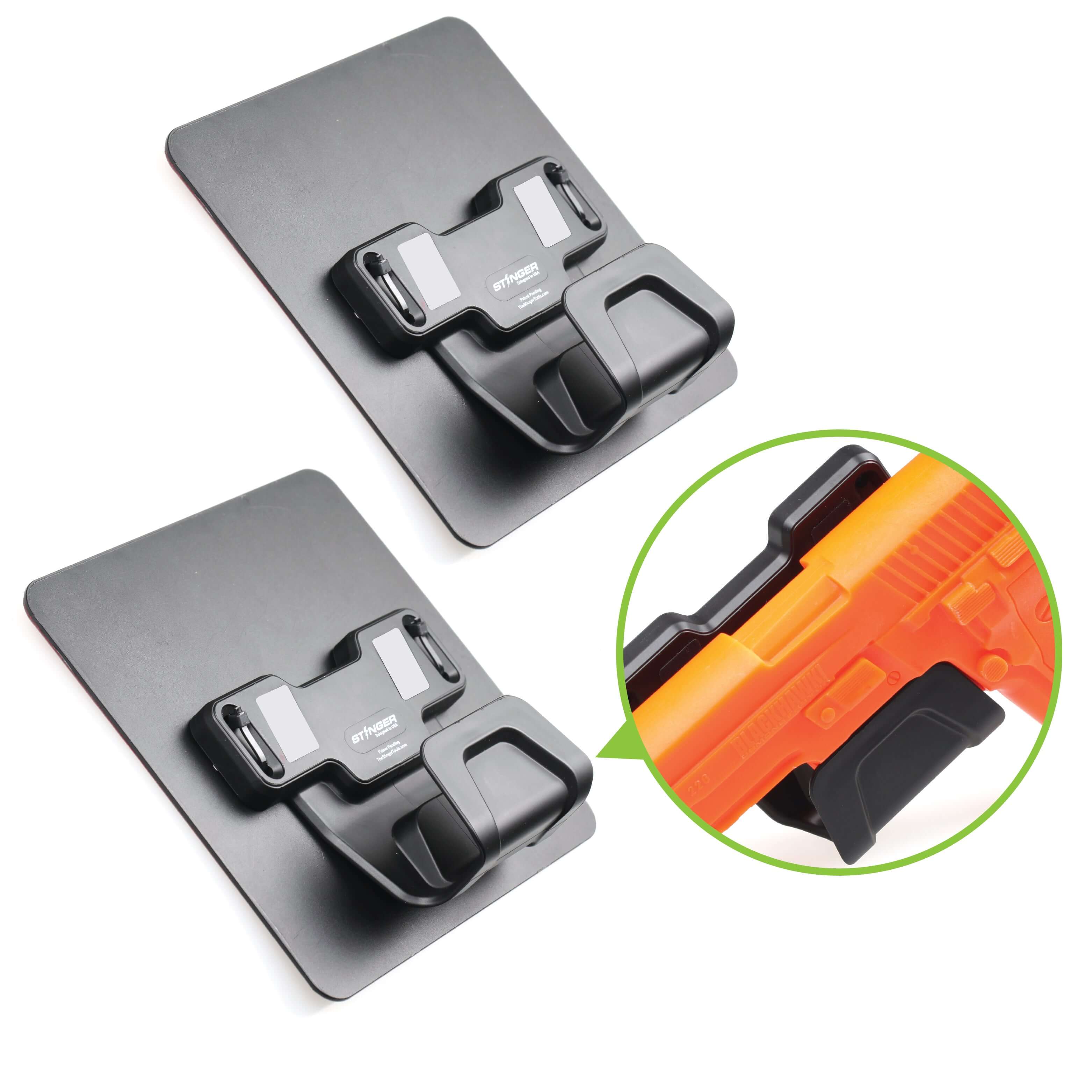 Stinger Magnetic Gun Mount w/ Safety Trigger Guard Protection, w/ Sticky Pad Non-Drill Solution (Black 2-Pack) - Image 2
