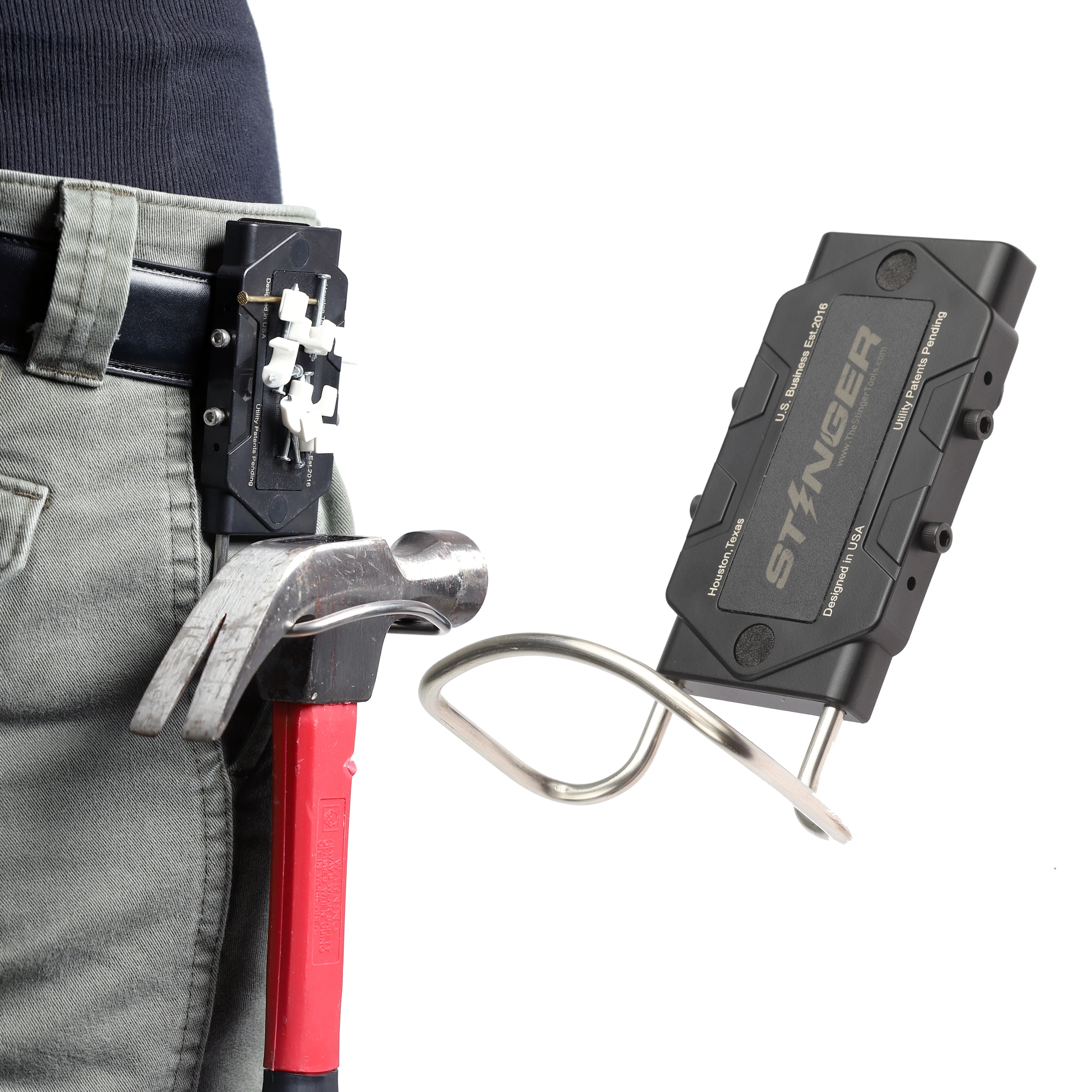 STINGER Magnetic Hammer Holder for Belt – Heavy-Duty Clip with Tool Organizer & Magnetic Storage for Nails, Screws & Bits – Hands-Free Holster for Carpenters & DIY