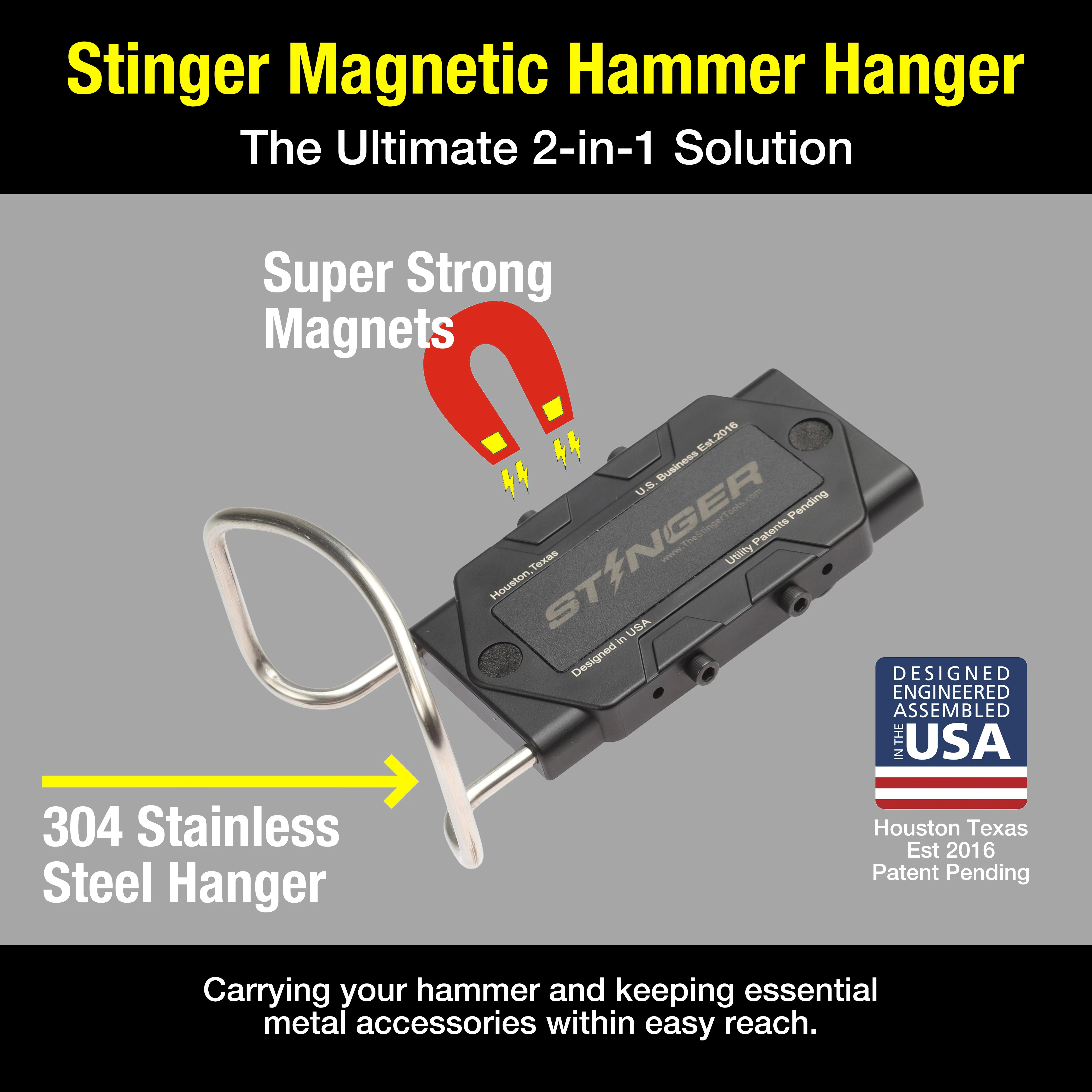 STINGER Magnetic Hammer Holder for Belt – Heavy-Duty Clip with Tool Organizer & Magnetic Storage for Nails, Screws & Bits – Hands-Free Holster for Carpenters & DIY - Image 2