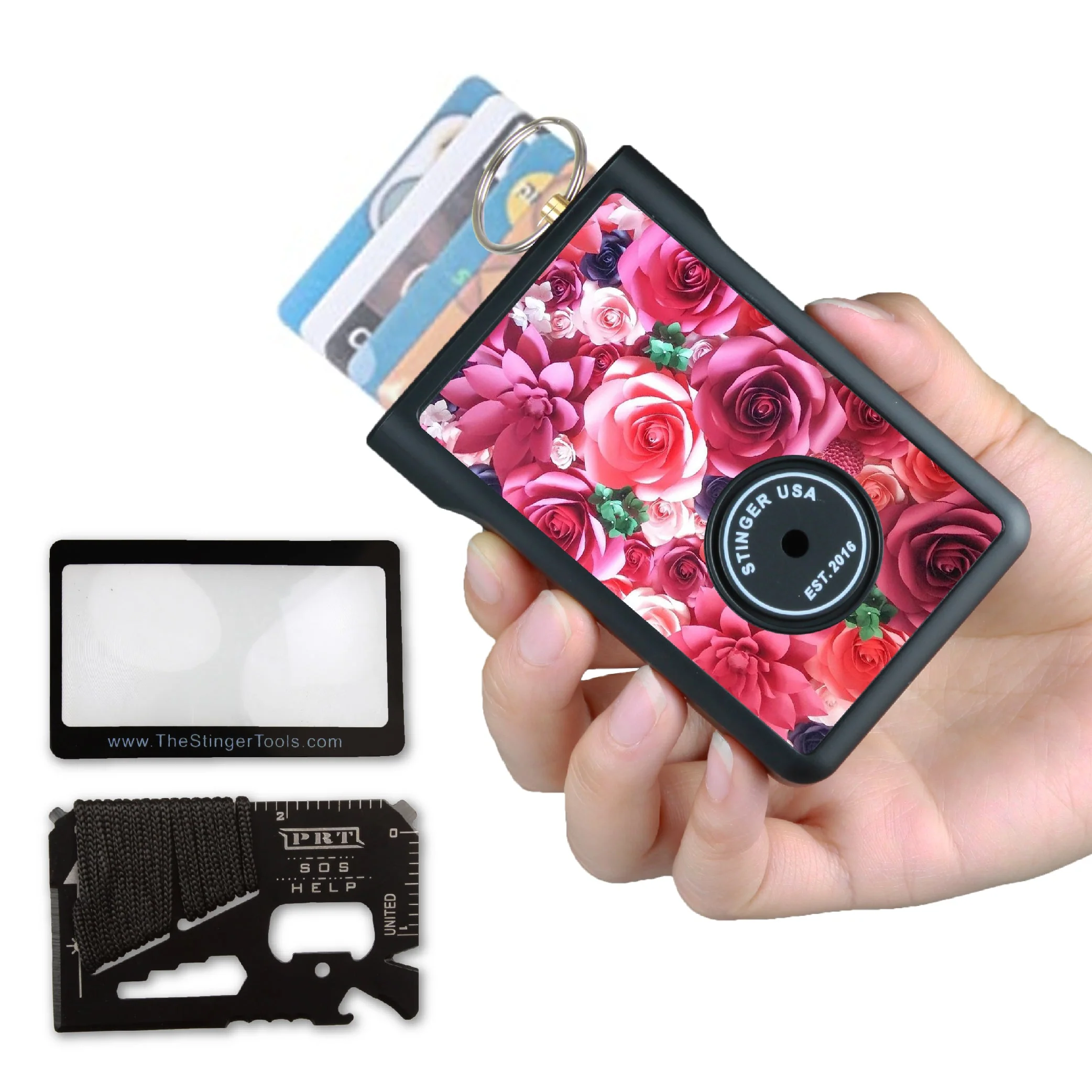 Stinger Minimalist Wallet, Card Holder, Safety Wallet with Personal Alarm, Multi-functional Tool, and Magnifier (Black Carbon Fiber) - Image 14