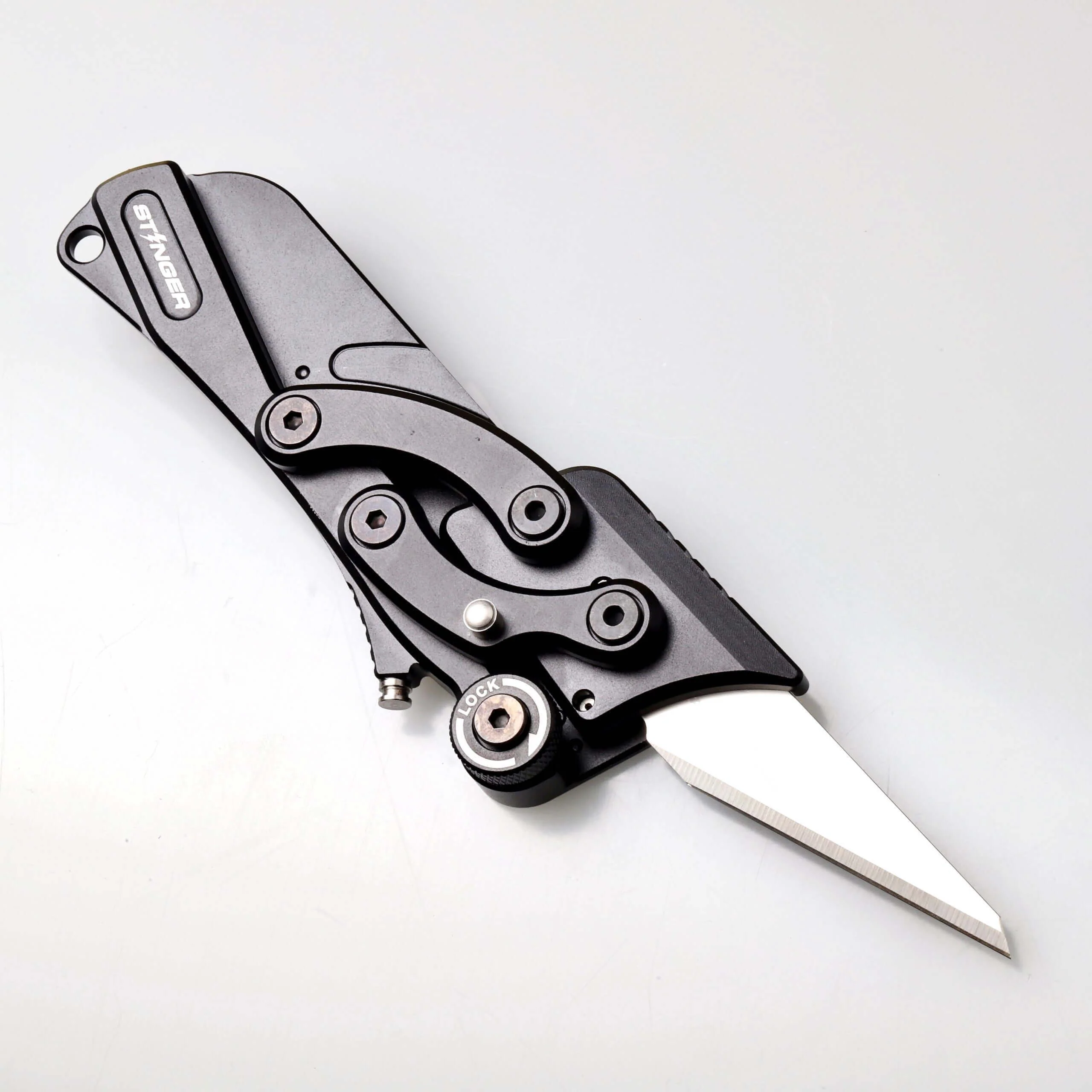 Stinger Olfa Evolution Blade with Leather Pouch, Folding Pocket Knife, Utility Knife - Matte Black - Image 9