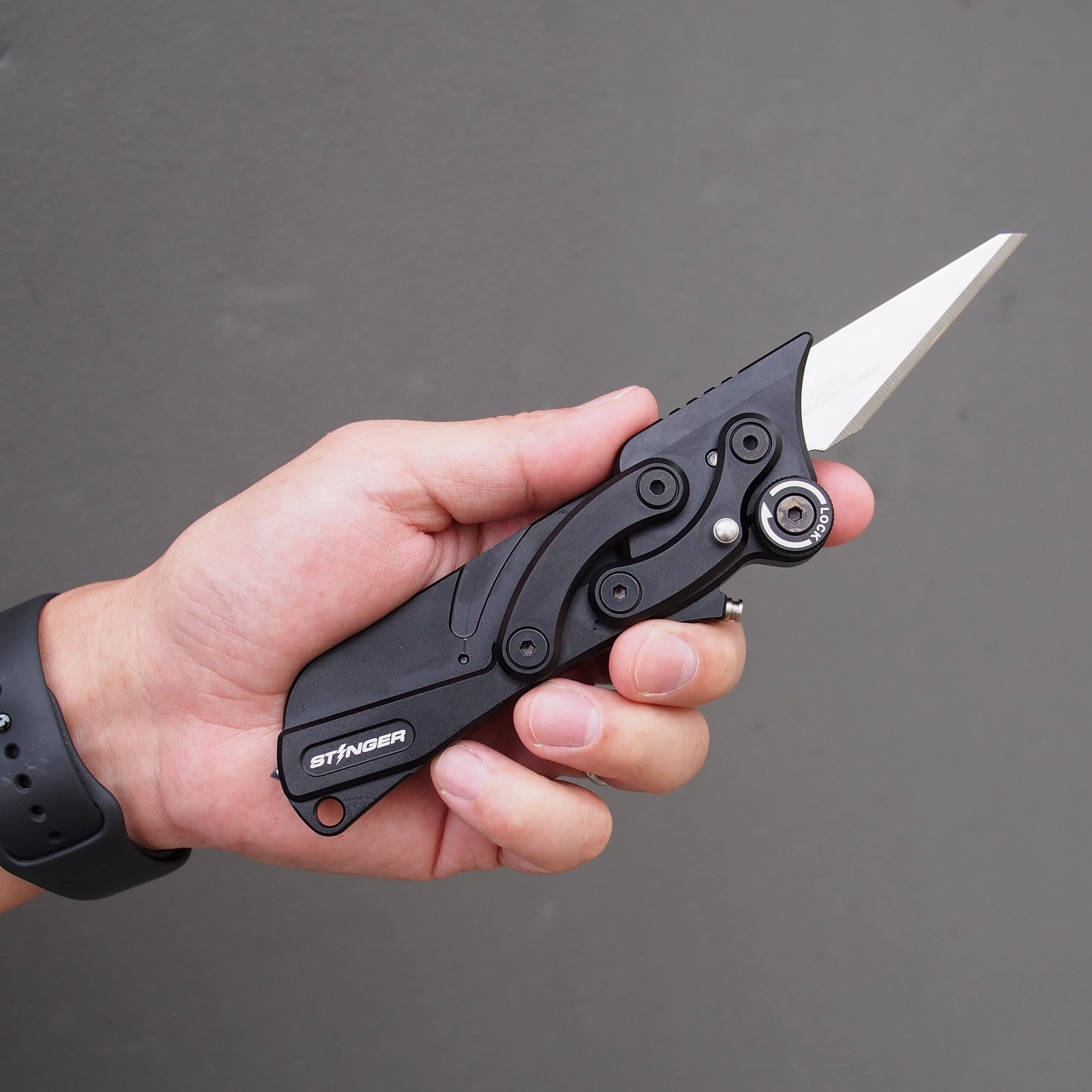 Stinger Olfa Evolution Edge with Leather Pouch, Folding Pocket Utility - Matte Black - Image 6
