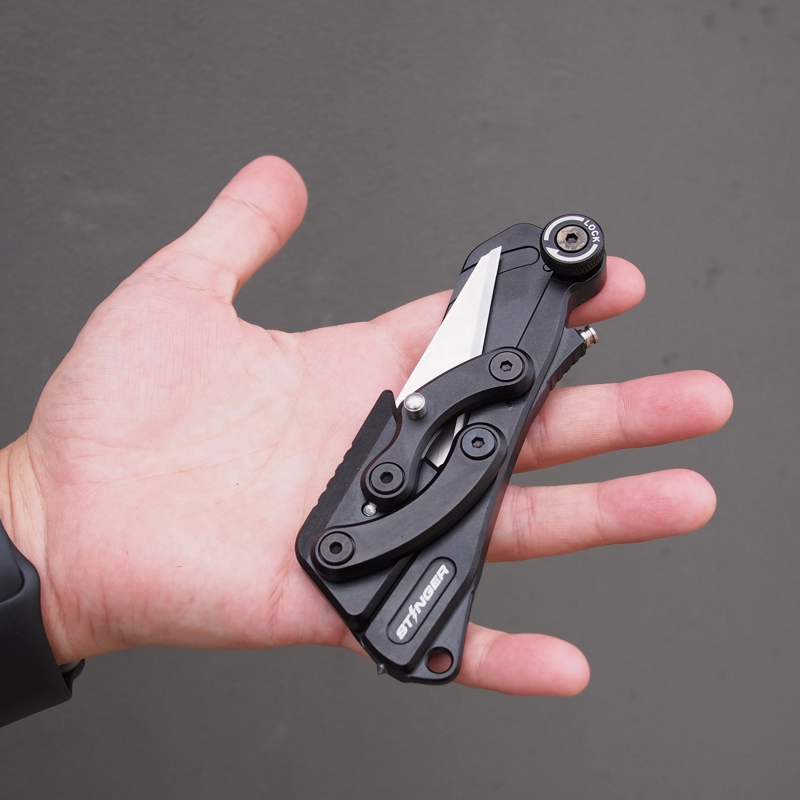 Stinger Olfa Evolution Edge with Leather Pouch, Folding Pocket Utility - Matte Black - Image 7
