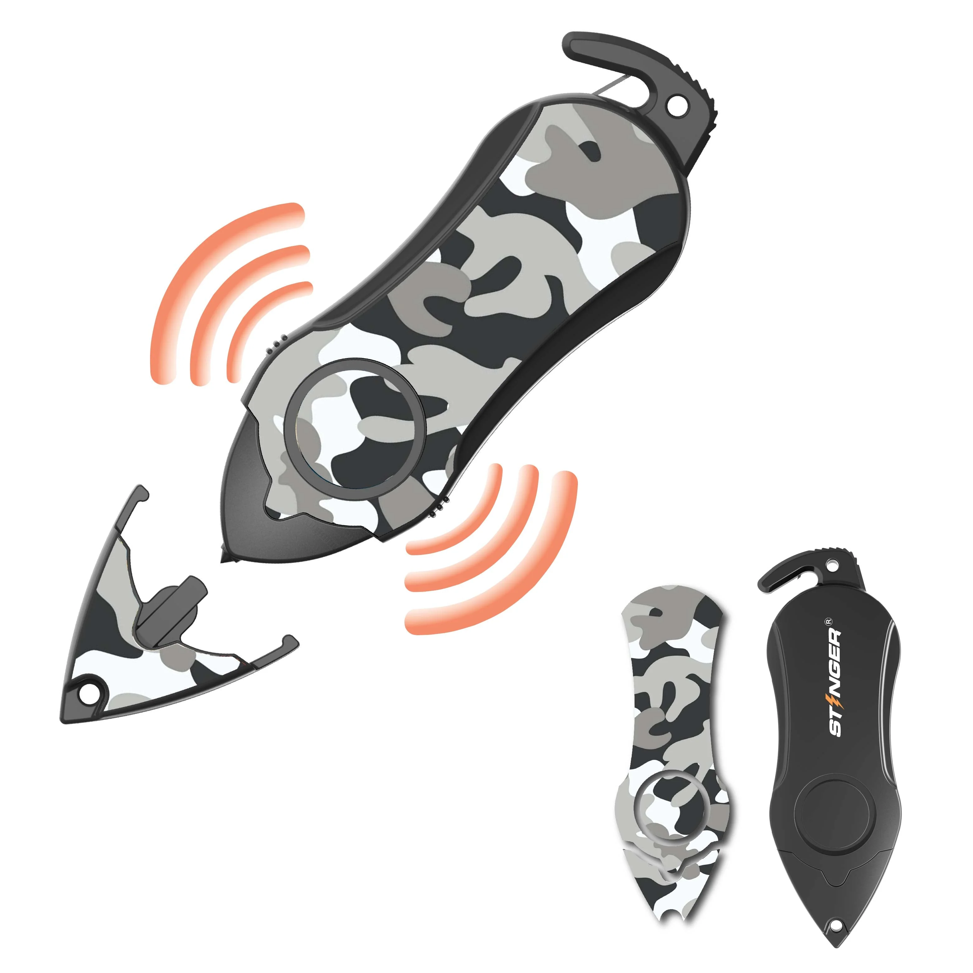 Stinger Personal Safety Alarm Keychain Emergency Tool: Siren Alarm, Seat Belt Cutter, Glass Breaker (Camouflage Black) - Image 2