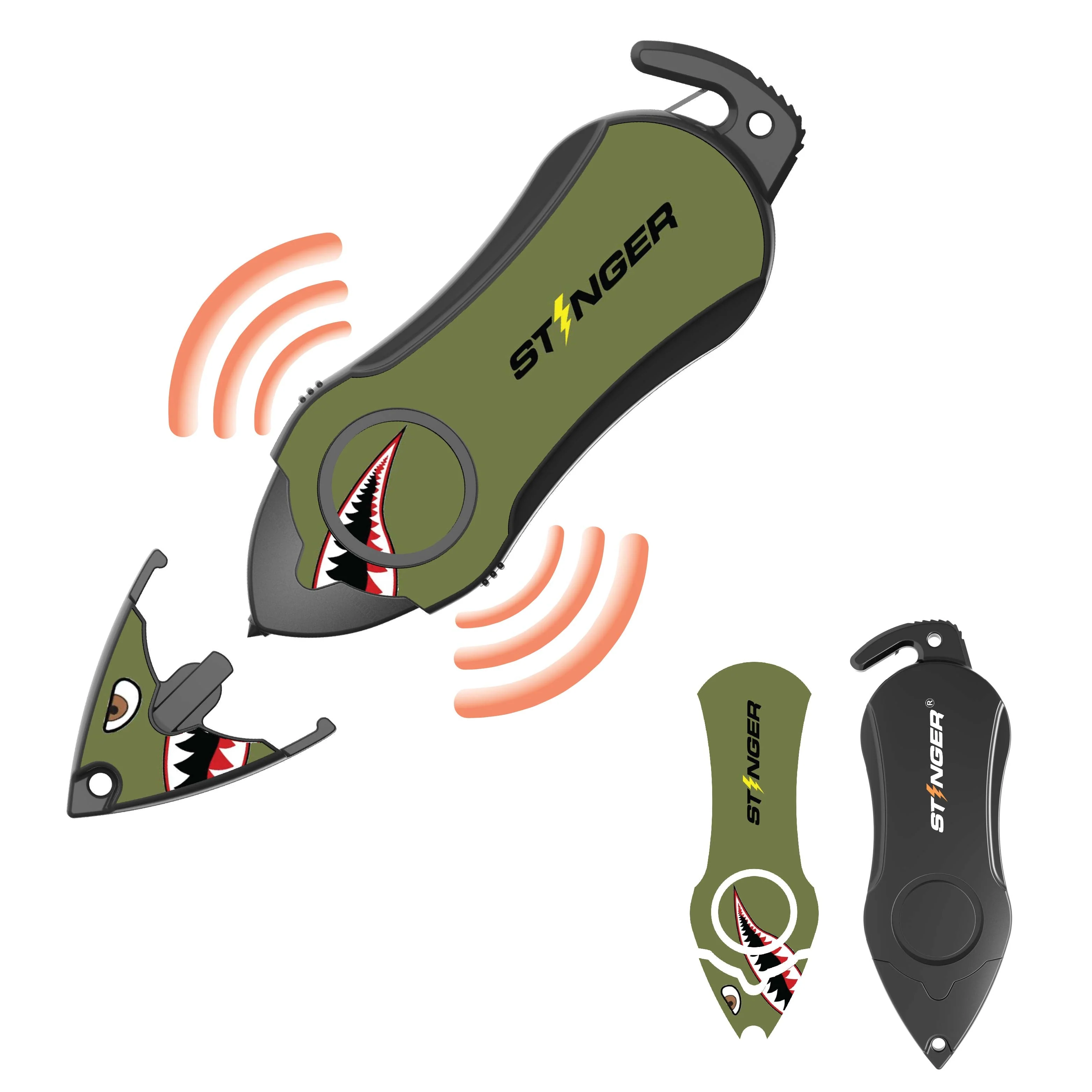 Stinger Personal Safety Alarm Keychain Emergency Tool: Siren Alarm, Seat Belt Cutter, Glass Breaker (Shark) - Image 2