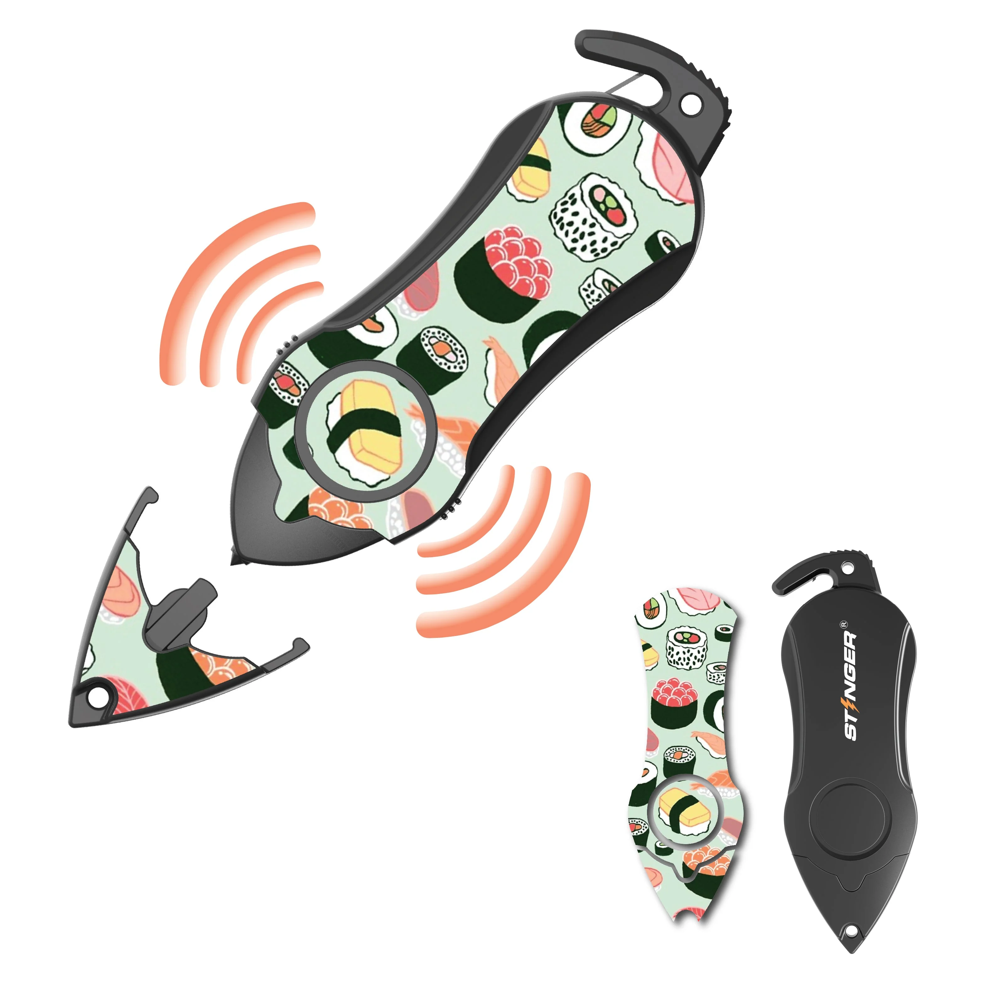 Stinger Personal Safety Alarm Keychain Emergency Tool: Siren Alarm, Seat Belt Cutter, Glass Breaker (Sushi) - Image 2