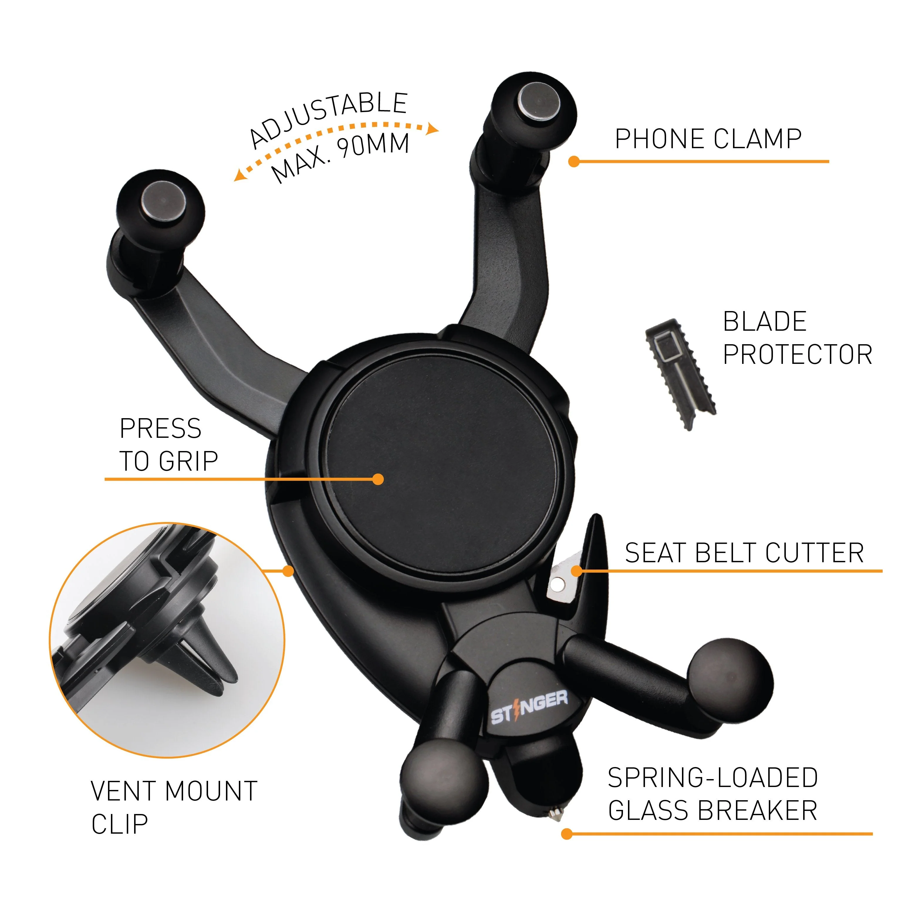Stinger Spider Car Vent Mount Phone Holder Emergency Tool - Image 9