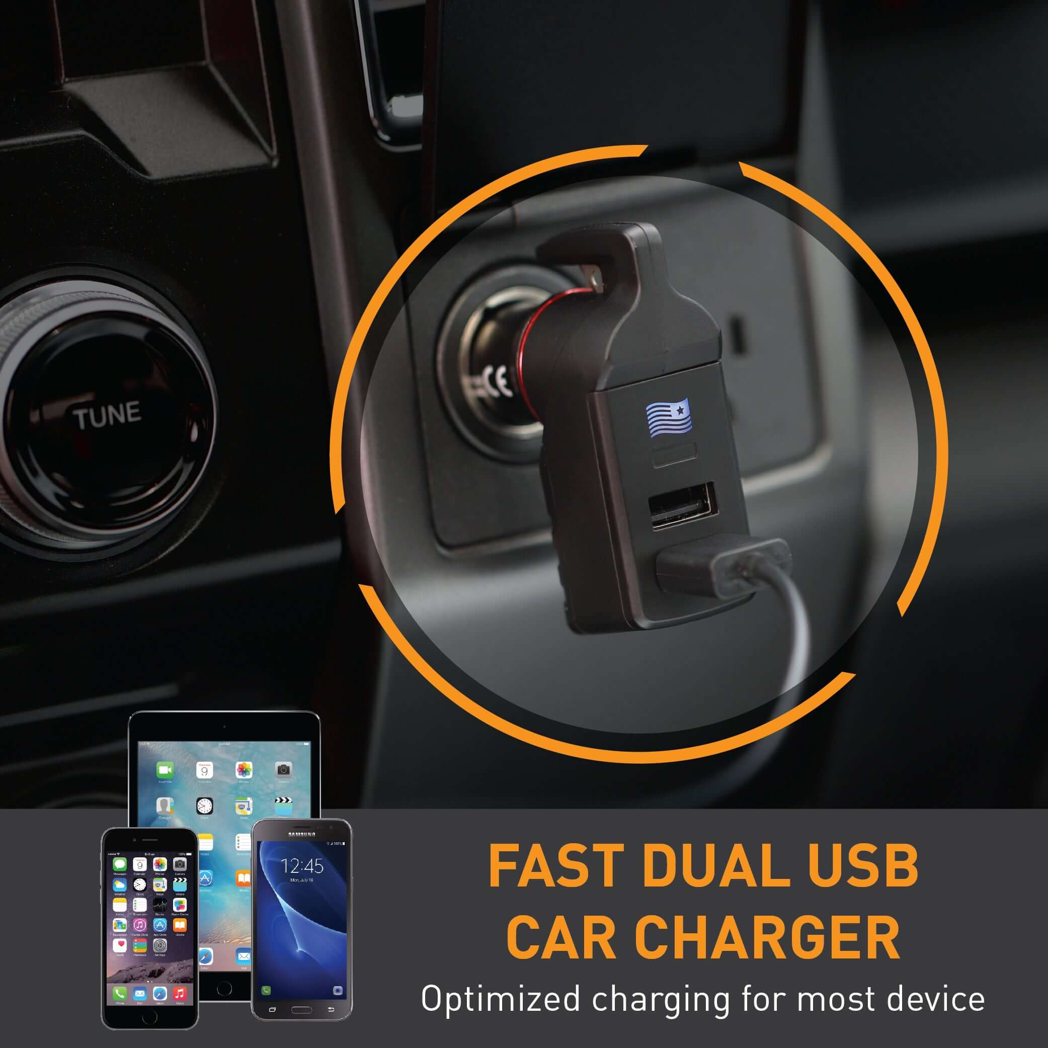 Stinger USB Car Charger Emergency Tool, Seatbelt Cutter, Spring-Loaded Car Window Breaker (Blue American Flag) - Image 5